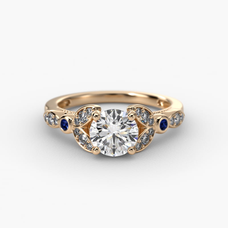 Floral Side Stone Diamond Engagement Ring In 14K Yellow Gold