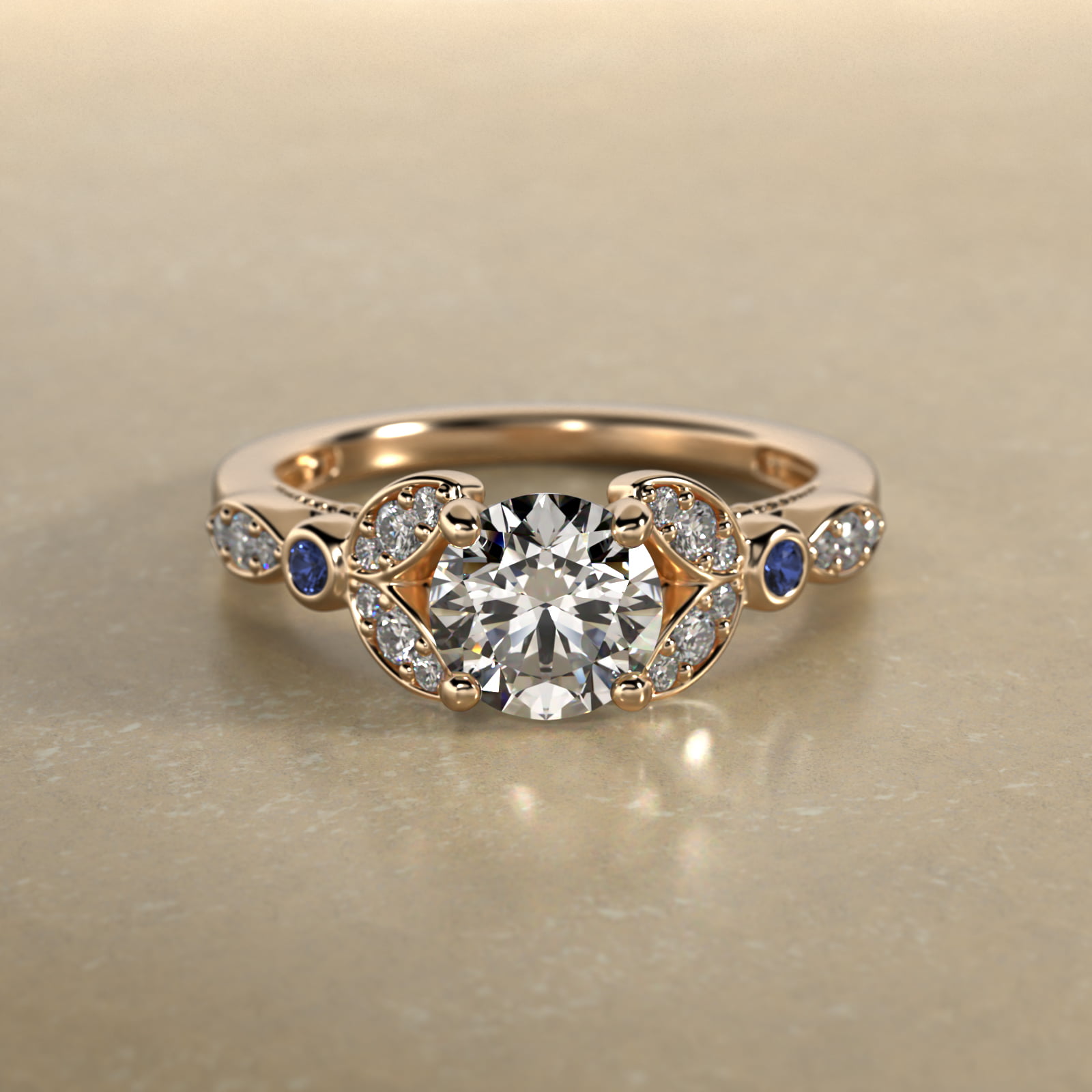 Floral Side Stone Diamond Engagement Ring In 18K Yellow Gold