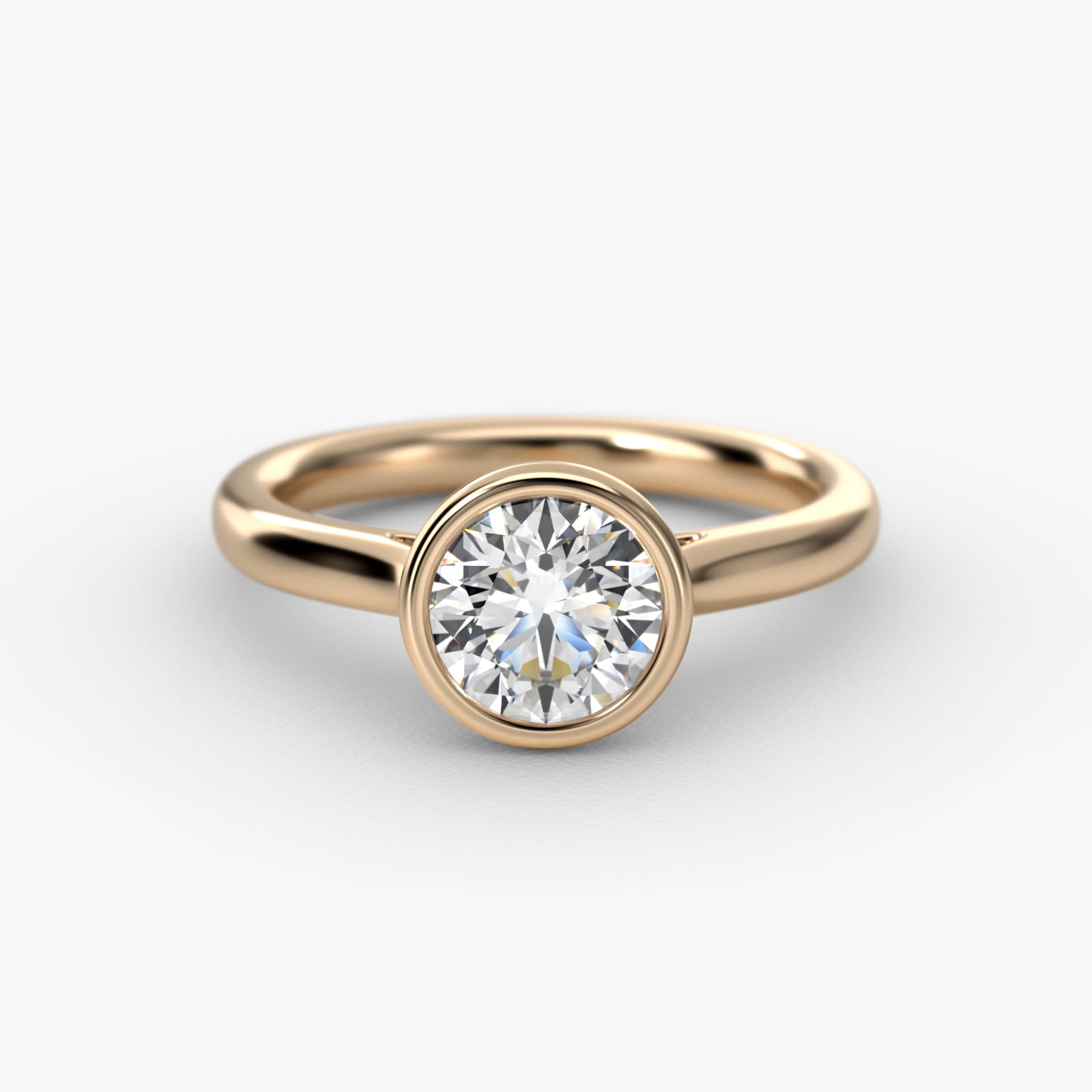 Bezel Set Solitaire Engagement Ring In 18K Yellow Gold