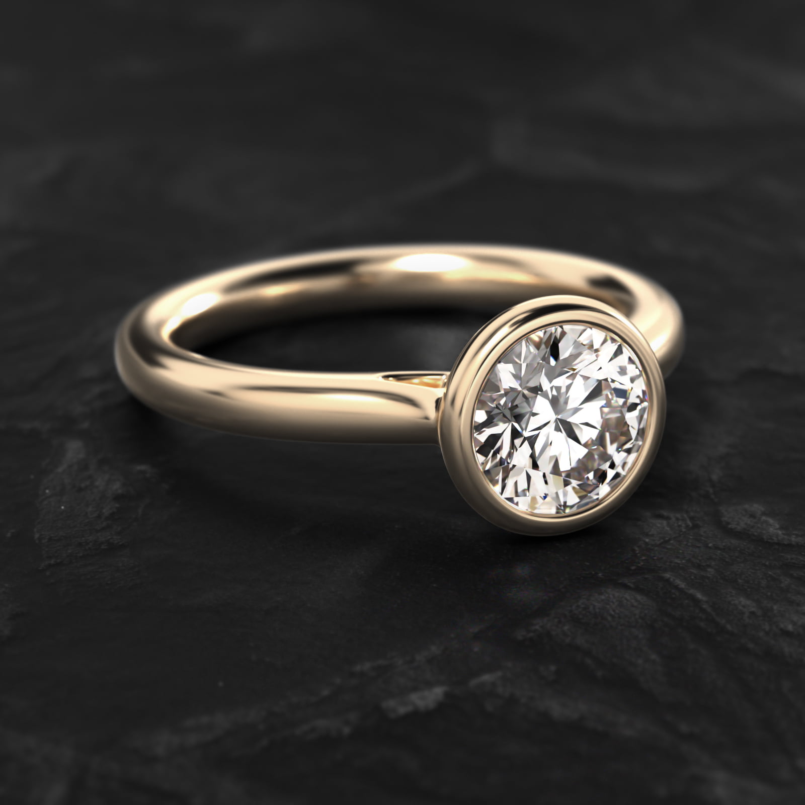 Bezel Set Solitaire Engagement Ring In 14K Yellow Gold