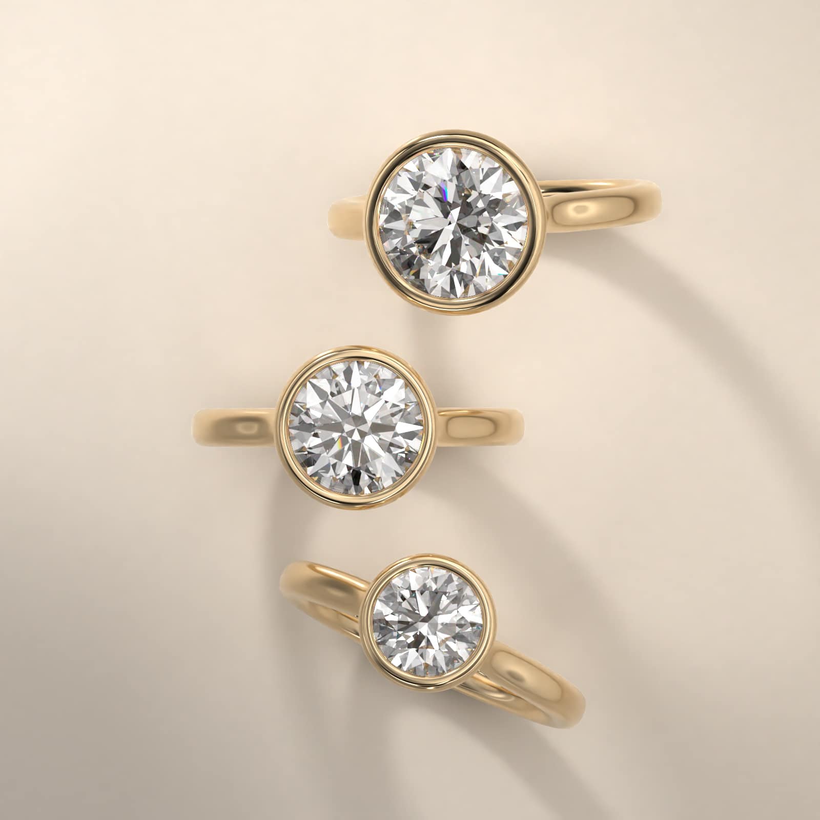 Bezel Set Solitaire Engagement Ring In 18K Yellow Gold