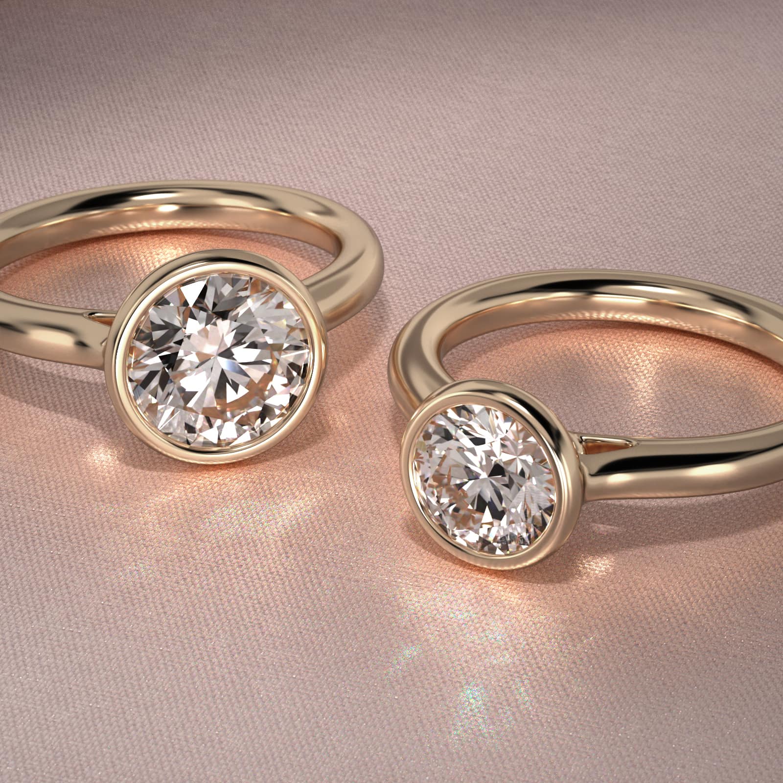 Bezel Set Solitaire Engagement Ring In 14K Yellow Gold