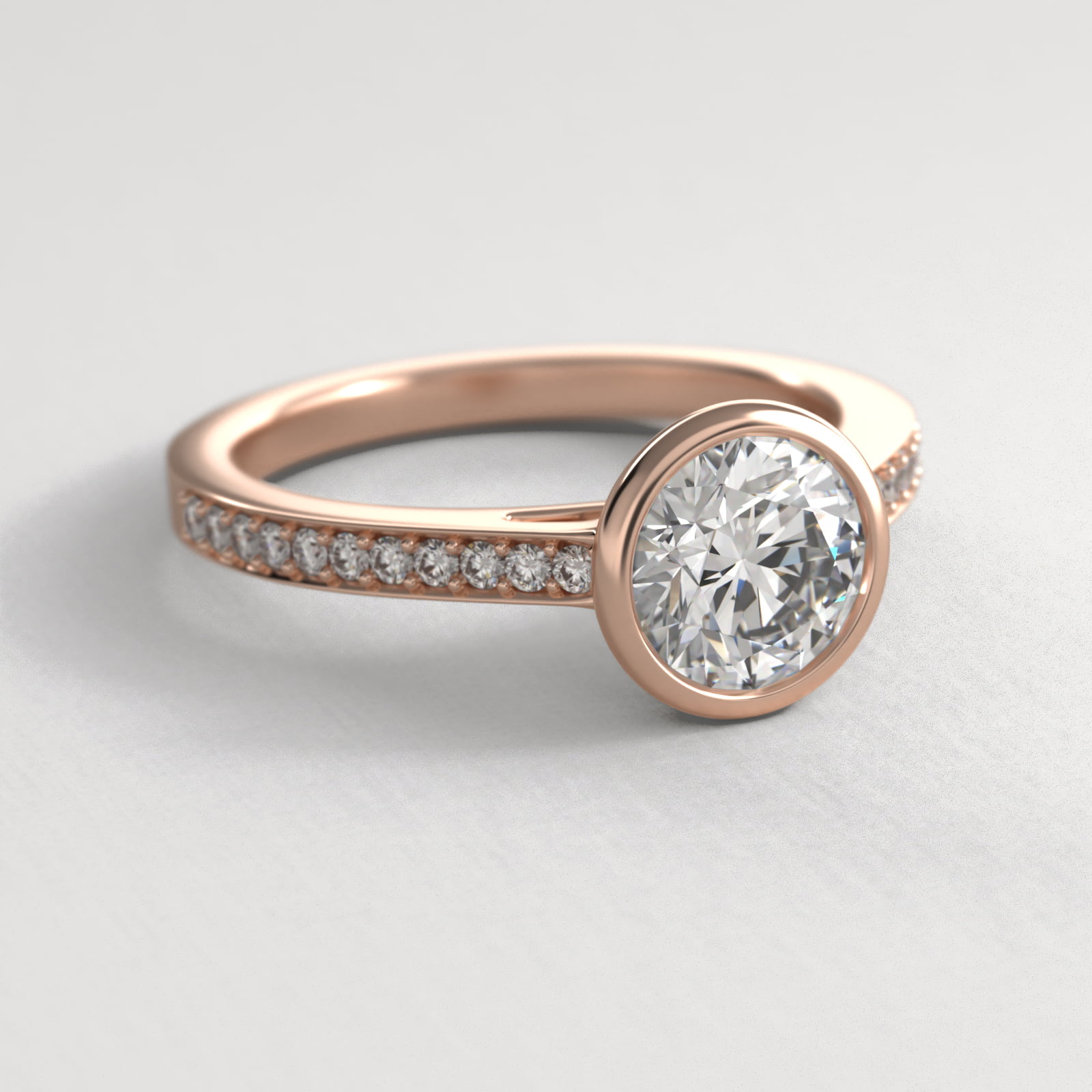 Bezel Set Pavé Diamond Engagement Ring In 14K Rose Gold