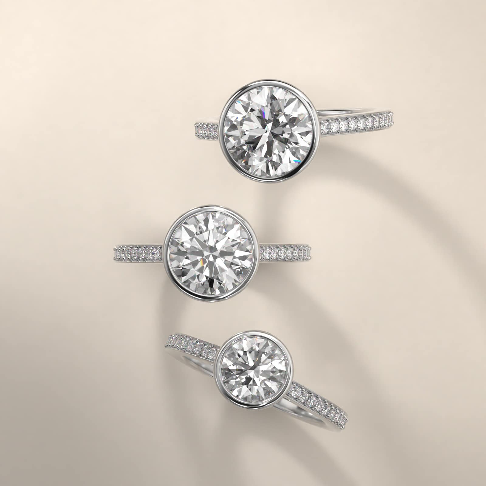 Bezel Set Pavé Diamond Engagement Ring In 18K White Gold