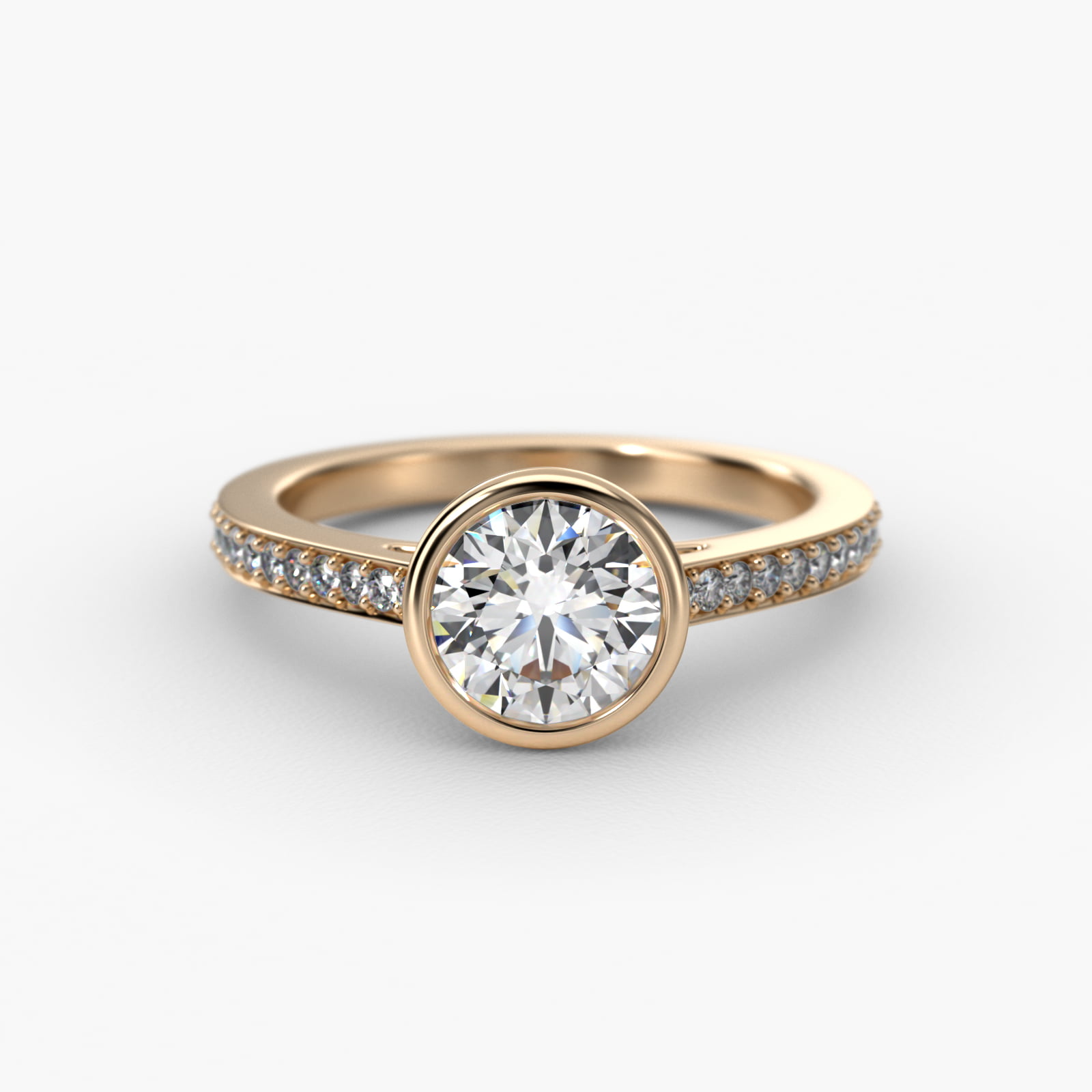 Bezel Set Pavé Diamond Engagement Ring In 18K Yellow Gold