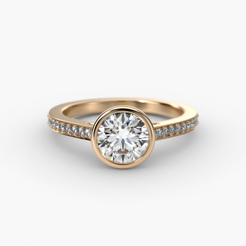 Bezel Set Pavé Diamond Engagement Ring In 14K Yellow Gold