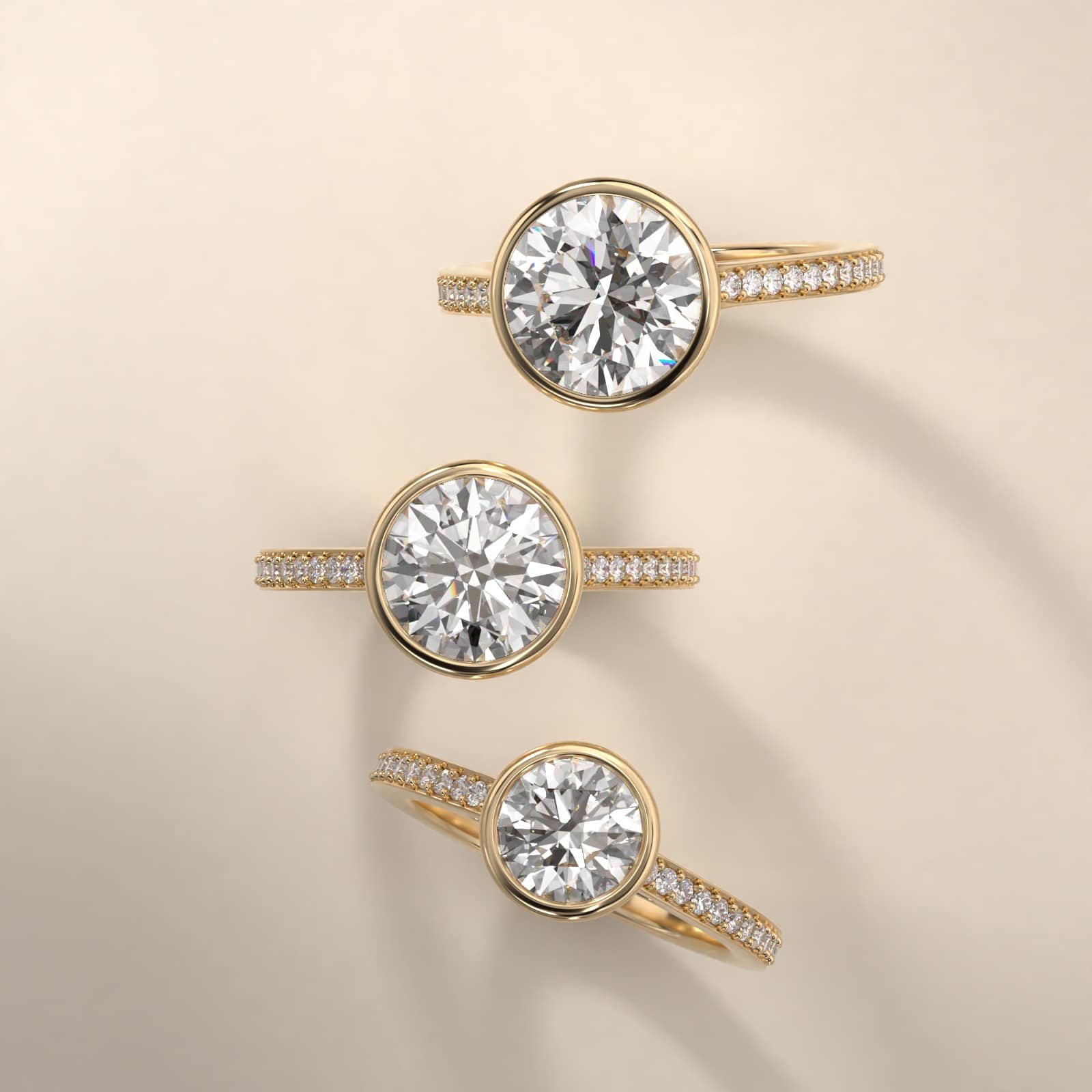 Bezel Set Pavé Diamond Engagement Ring In 18K Yellow Gold