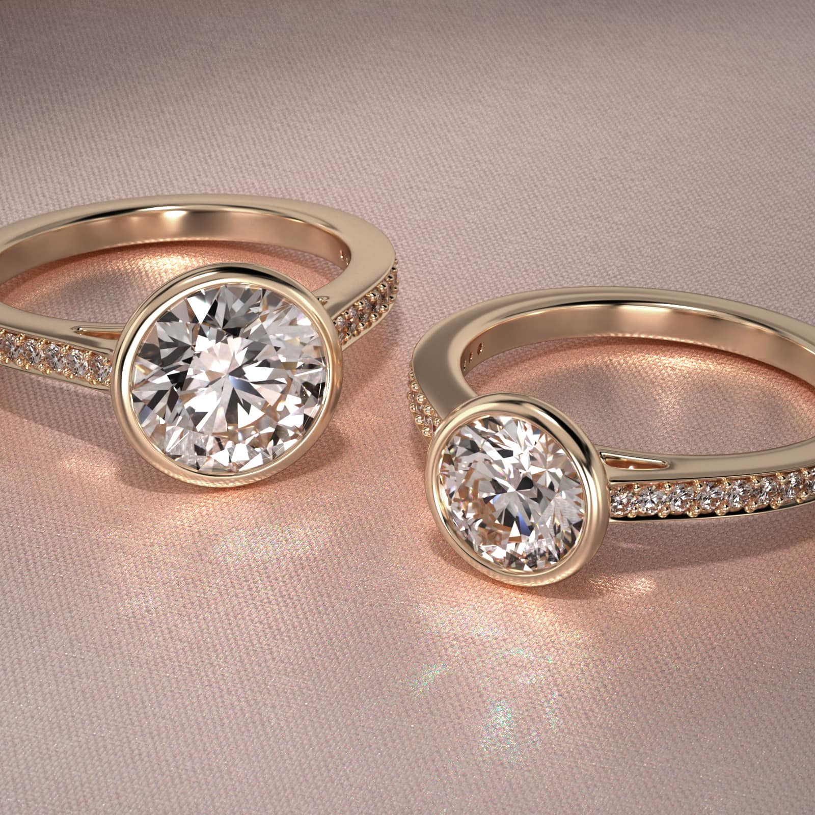 Bezel Set Pavé Diamond Engagement Ring In 14K Yellow Gold