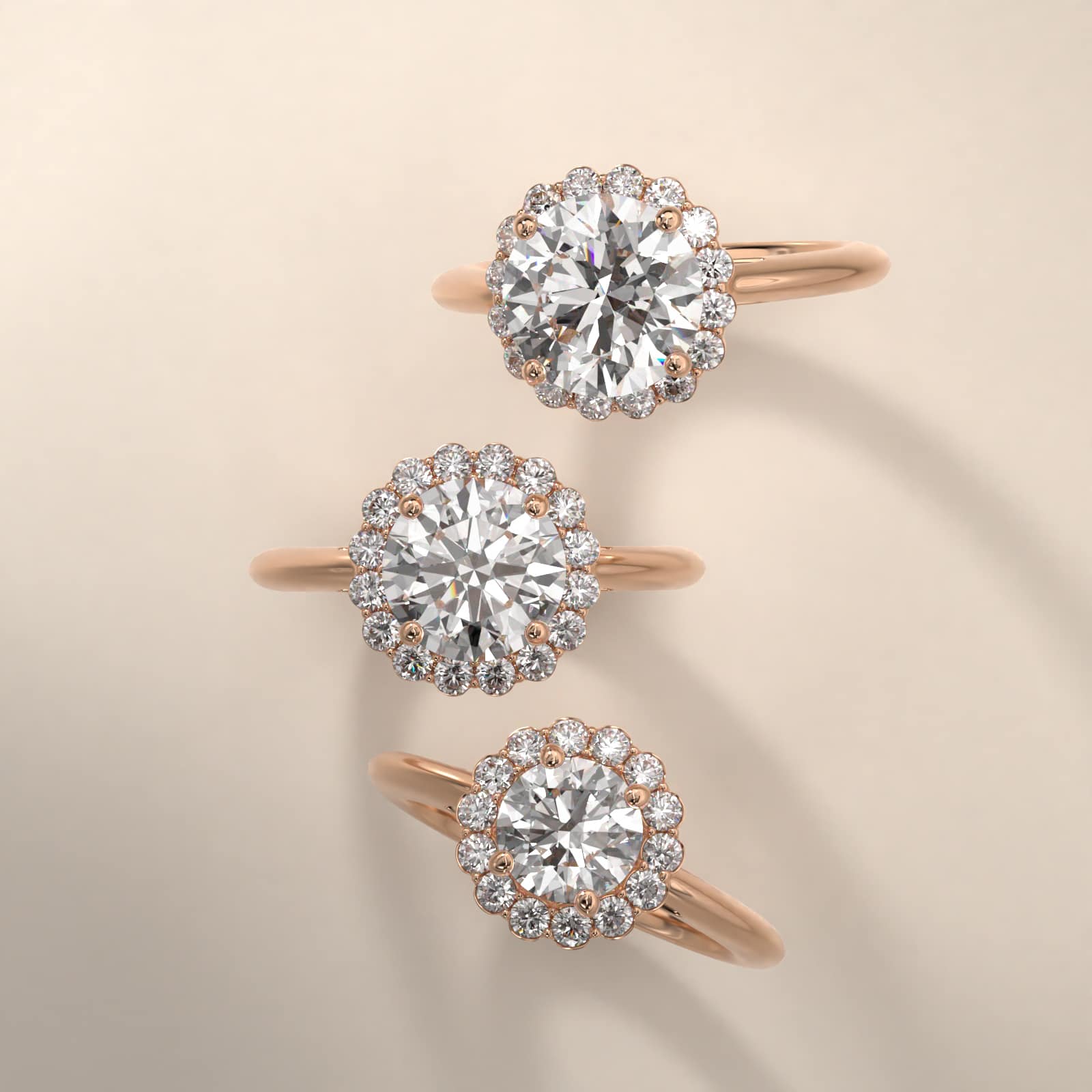 Floral Diamond Halo Engagement Ring In 14K Rose Gold