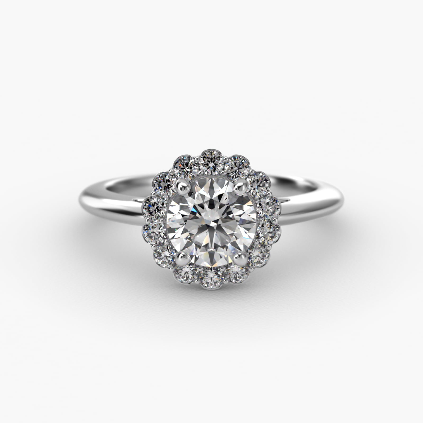 Floral Diamond Halo Engagement Ring In 14K White Gold
