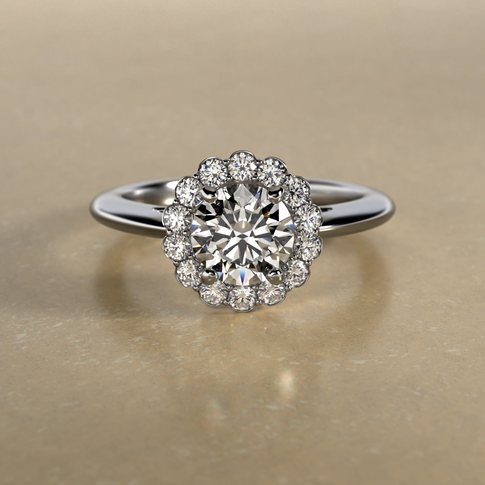 Floral Diamond Halo Engagement Ring In 18K White Gold