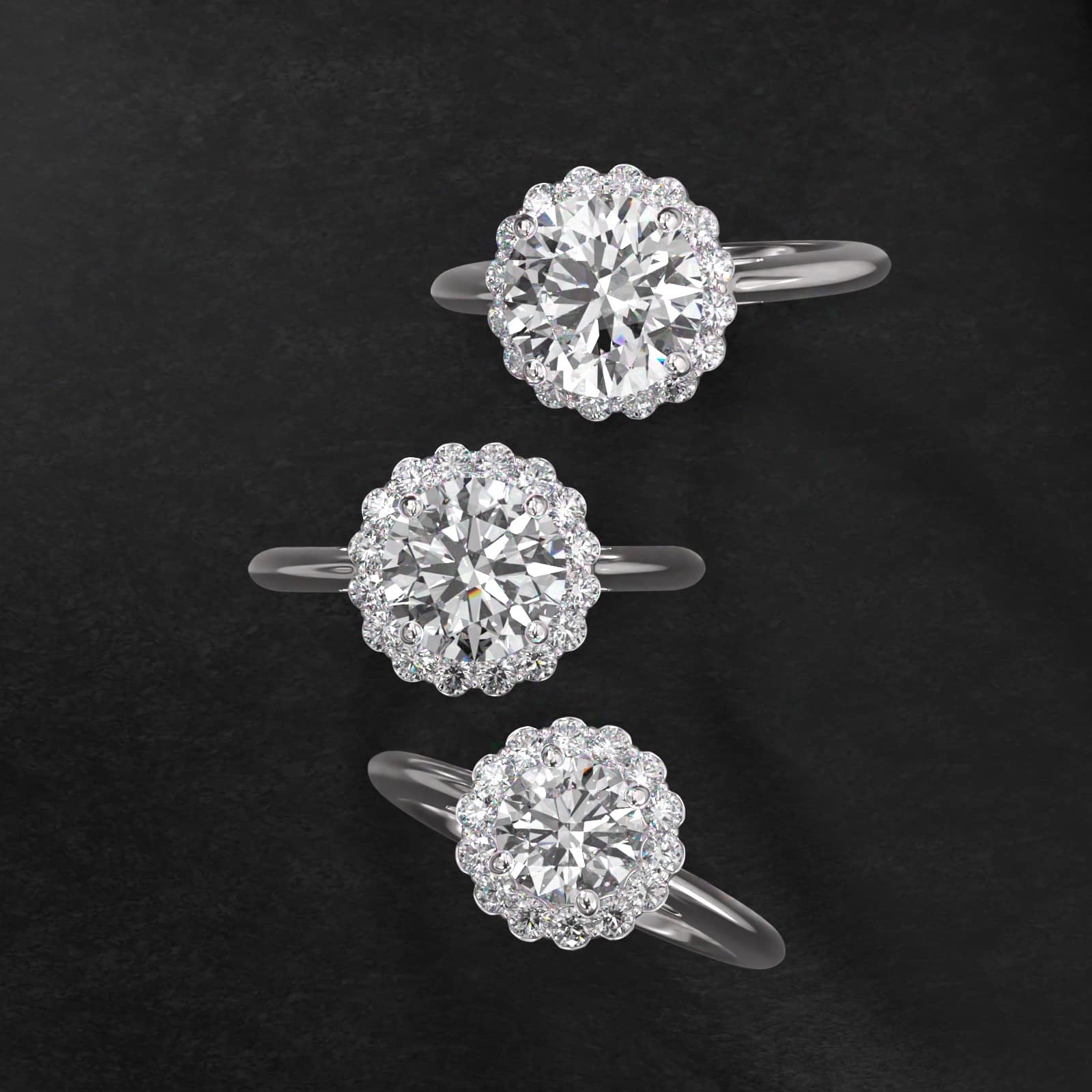 Floral Diamond Halo Engagement Ring In Platinum