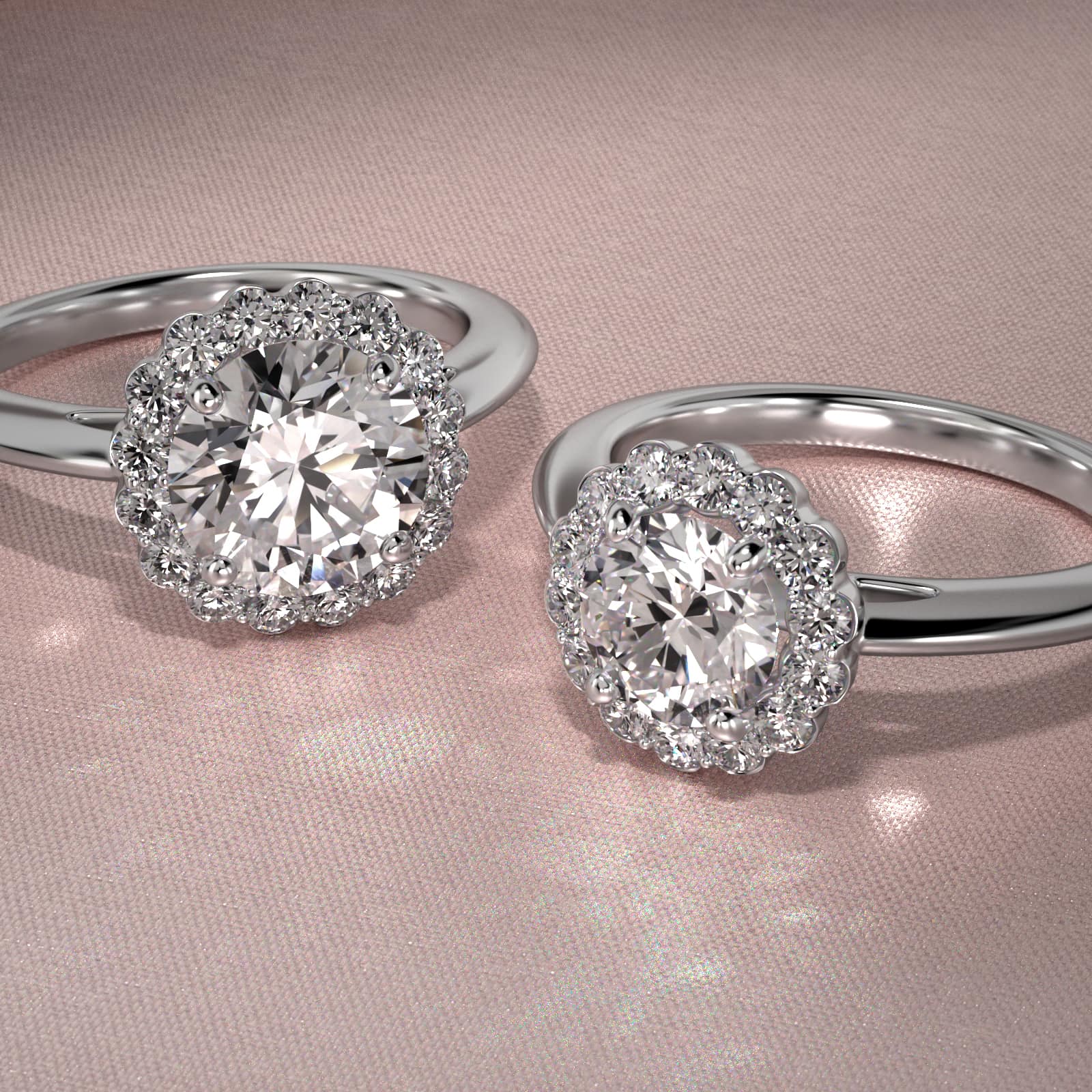 Floral Diamond Halo Engagement Ring In 14K White Gold