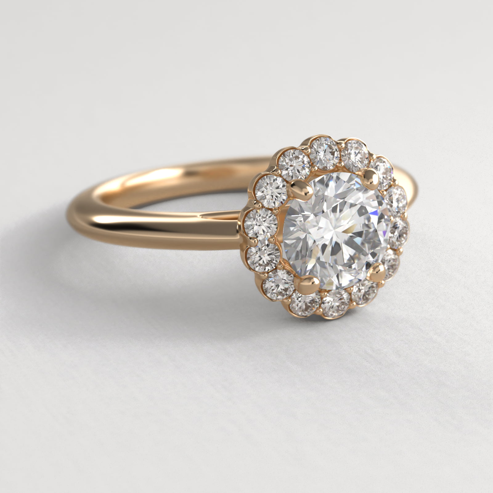 Floral Diamond Halo Engagement Ring In 18K Yellow Gold