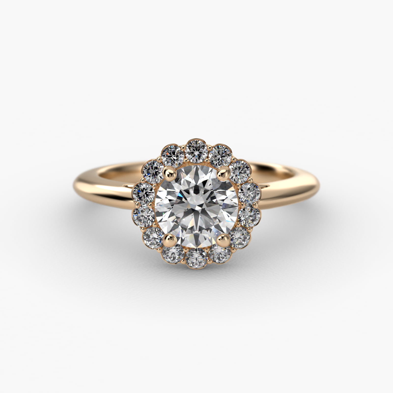 Floral Diamond Halo Engagement Ring In 14K Yellow Gold