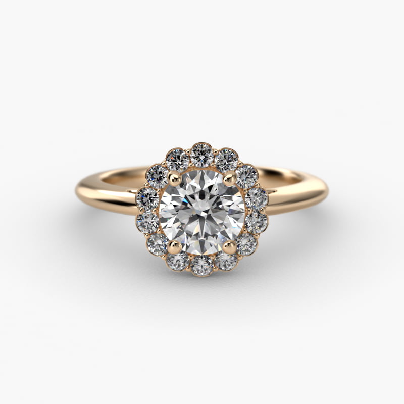 Floral Diamond Halo Engagement Ring In 14K Yellow Gold