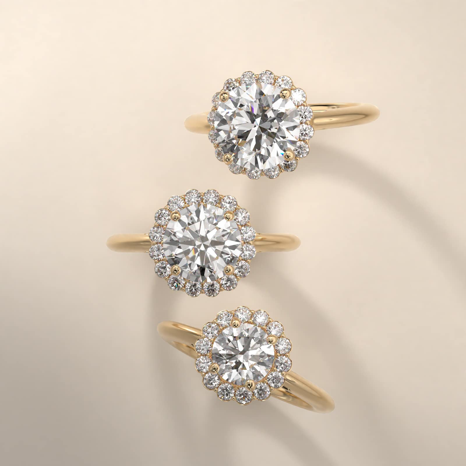 Floral Diamond Halo Engagement Ring In 14K Yellow Gold