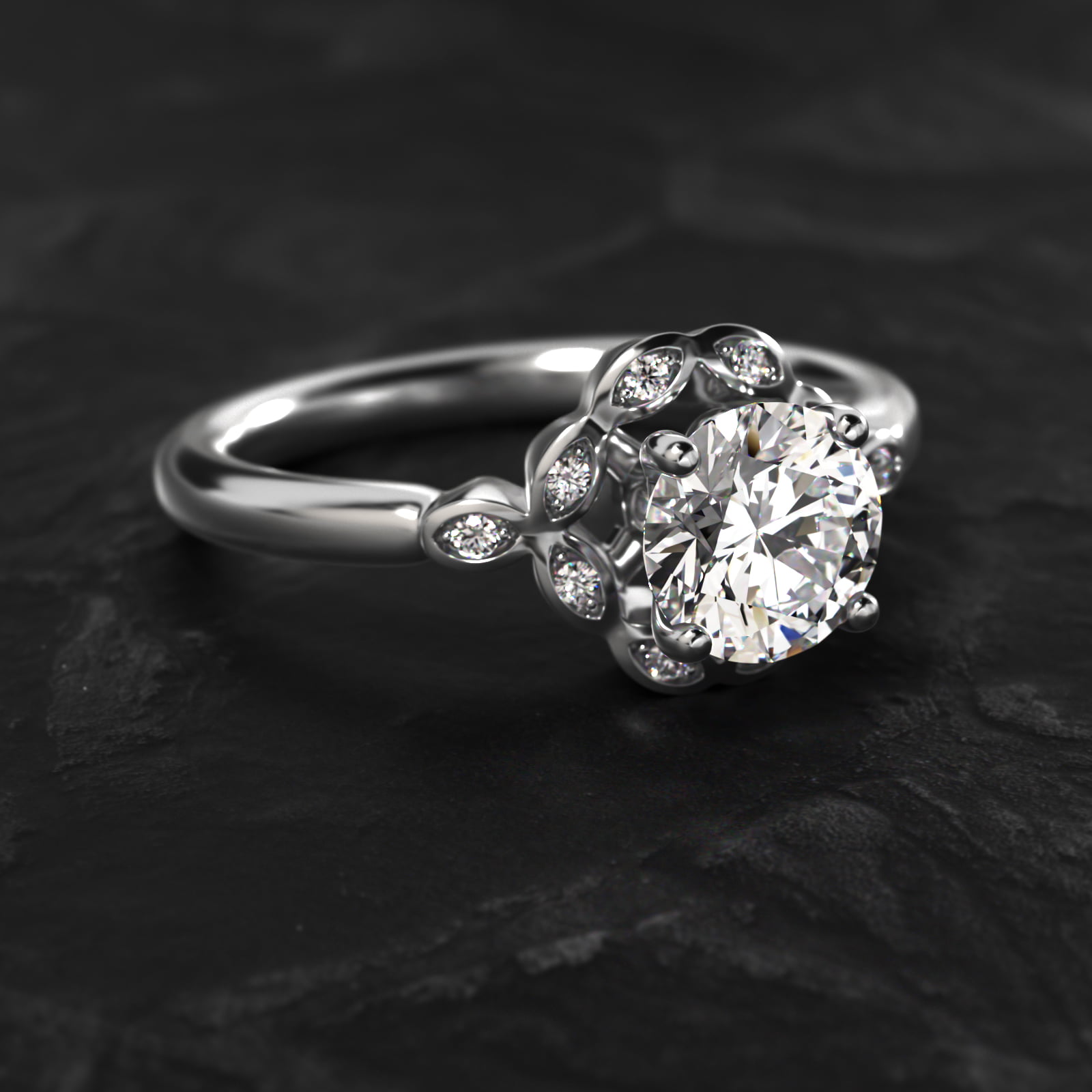 Marquise Halo Vintage-Style Engagement Ring In 14K White Gold