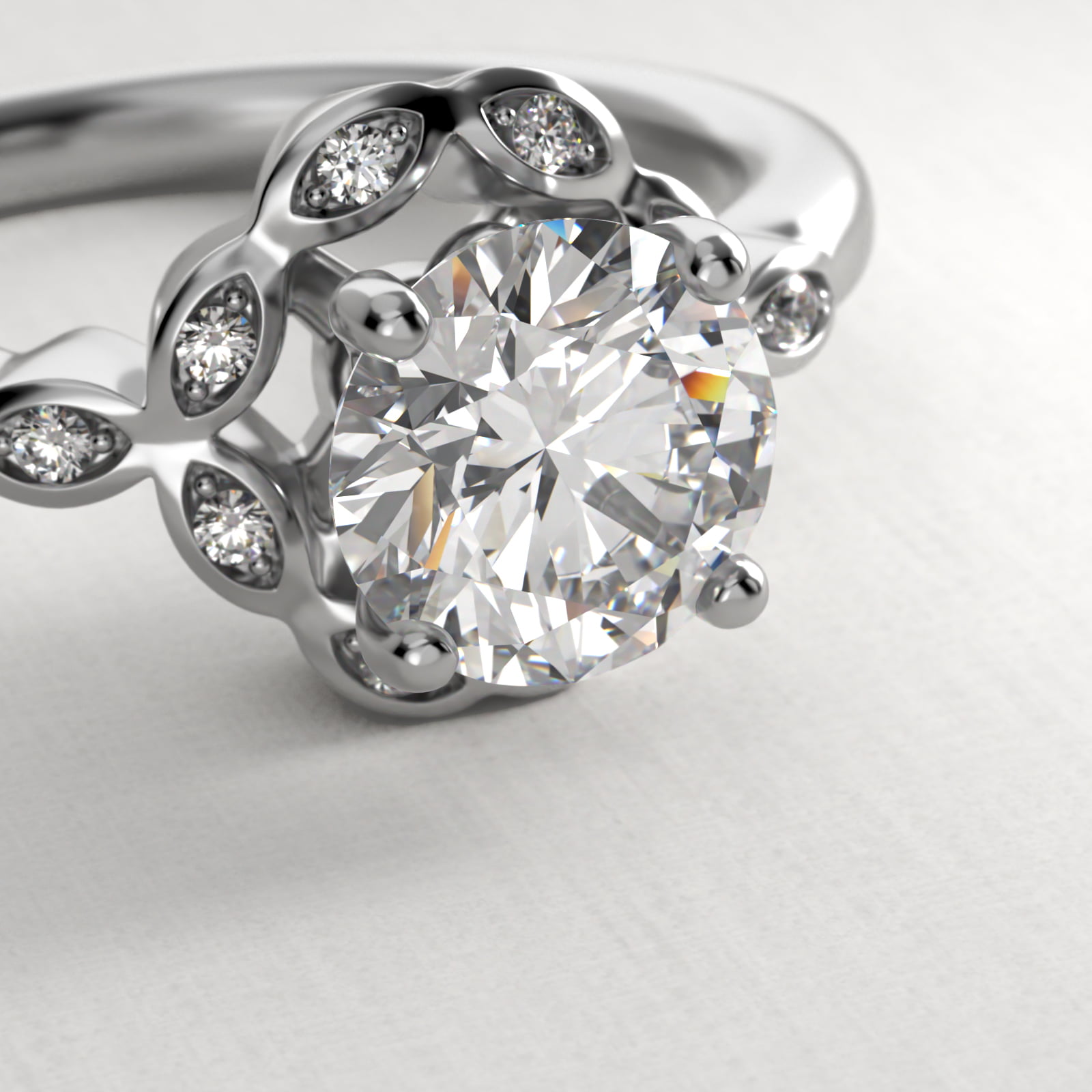 Marquise Halo Vintage-Style Engagement Ring In 14K White Gold