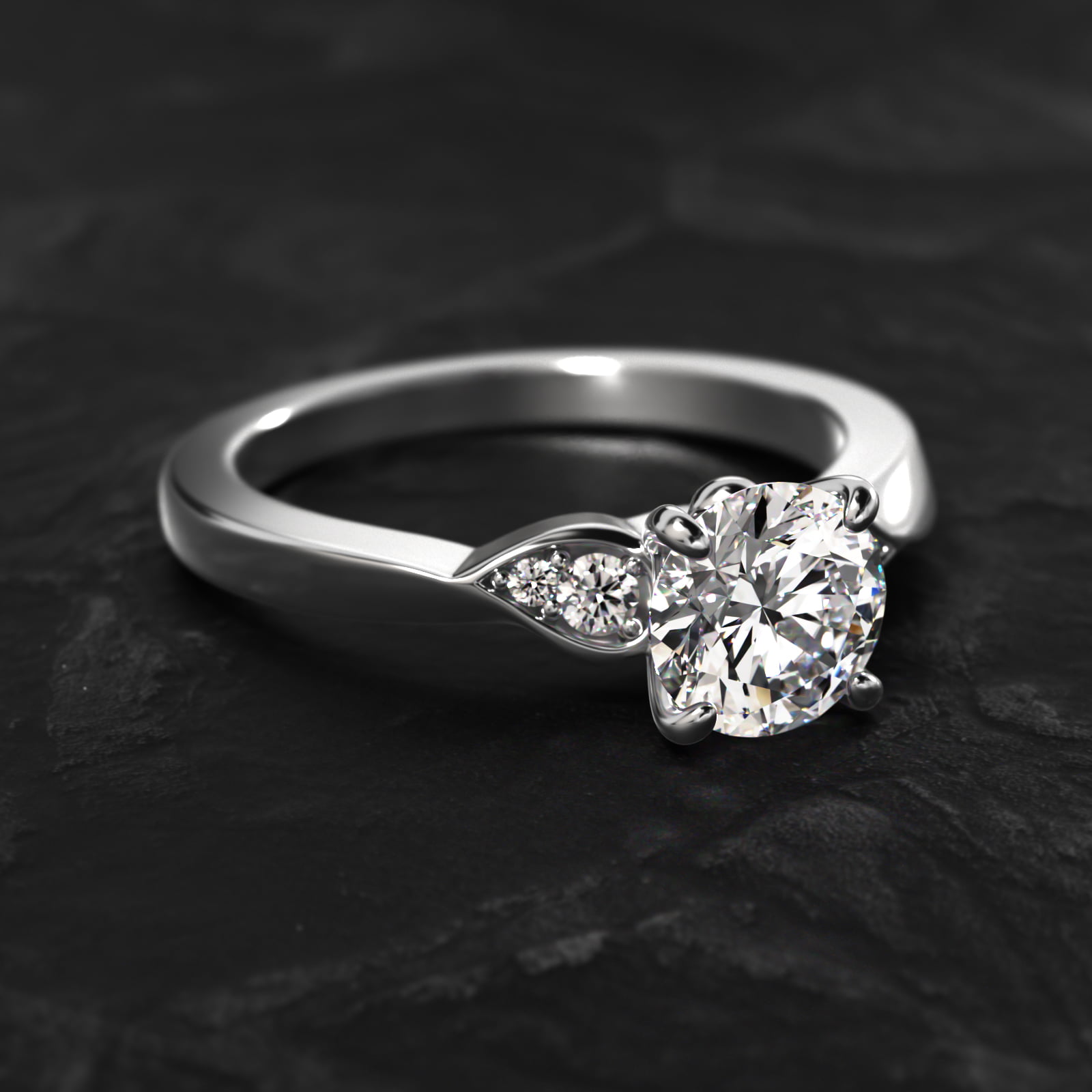 Blossoming Vine Side Stone Diamond Engagement Ring In 14K White Gold