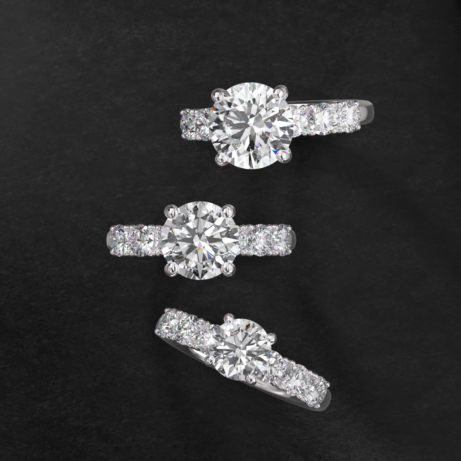 Prong Set Side Stone Diamond Engagement Ring In 14K White Gold