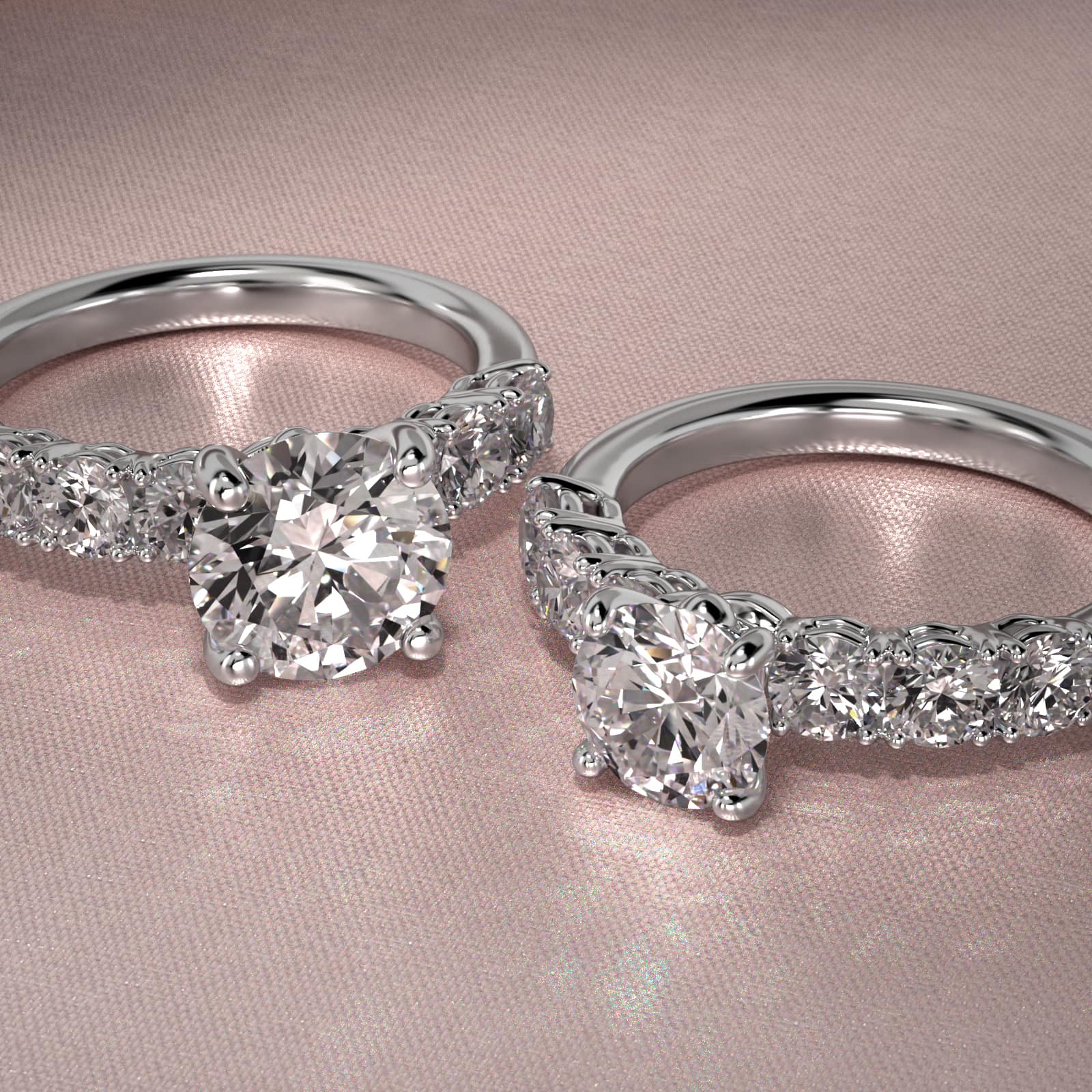 Prong Set Side Stone Diamond Engagement Ring In 18K White Gold