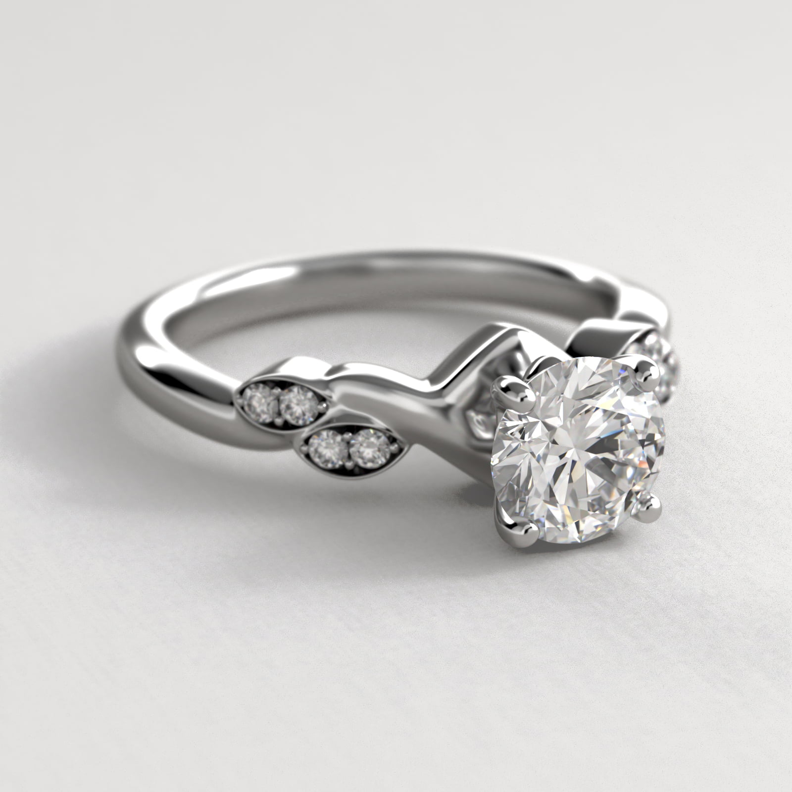 Twisted Vine Side Stone Diamond Engagement Ring In 14K White Gold