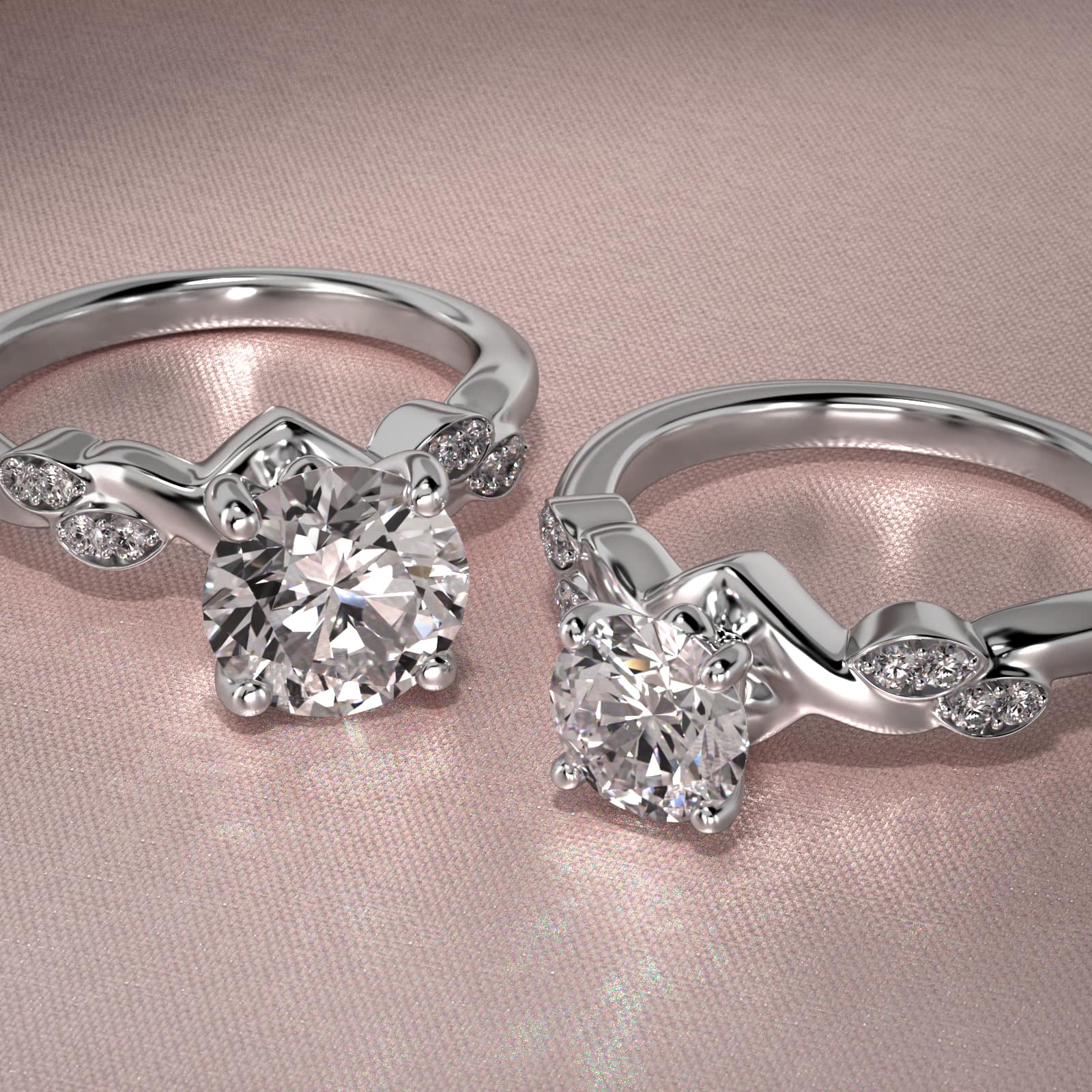 Twisted Vine Side Stone Diamond Engagement Ring In 18K White Gold