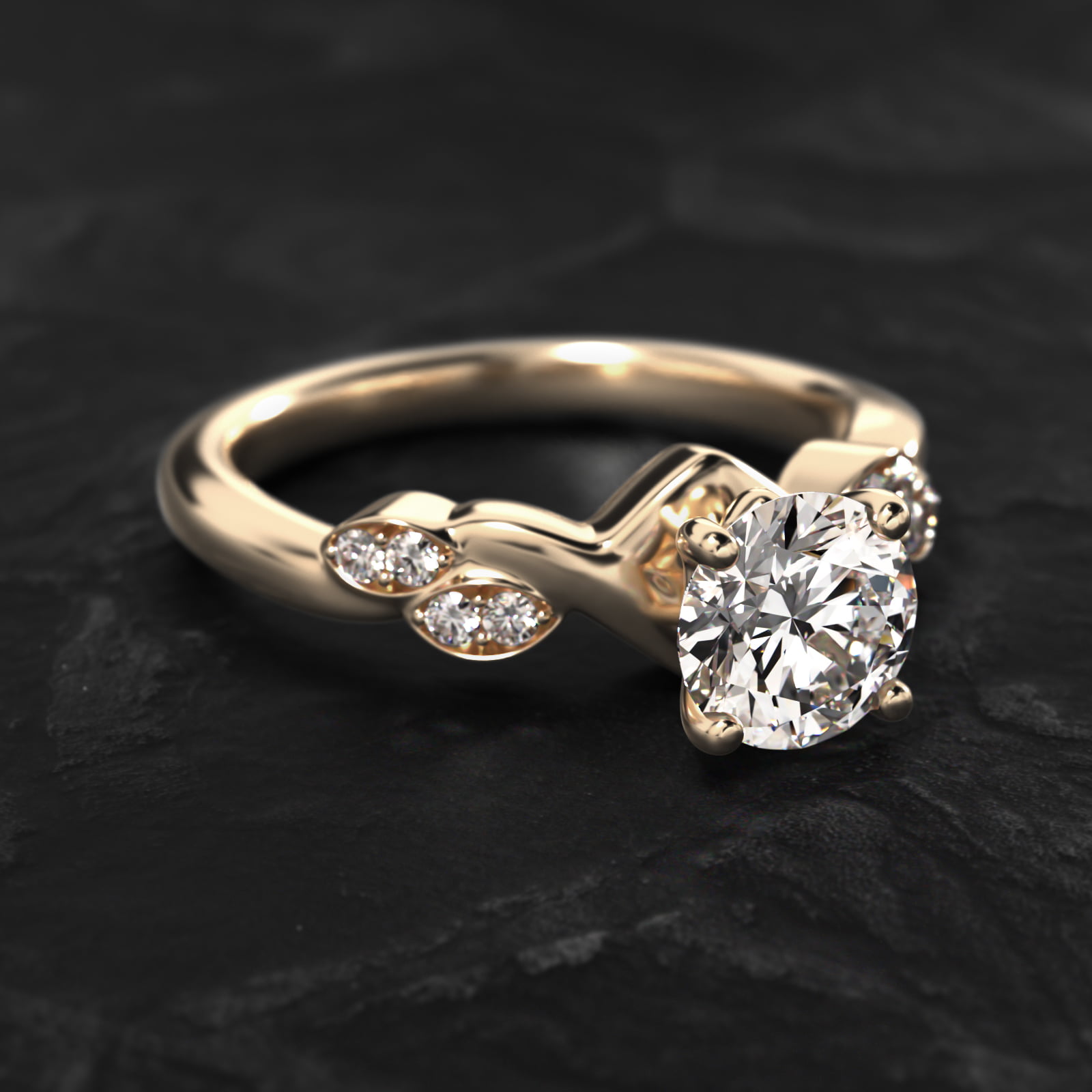 Twisted Vine Side Stone Diamond Engagement Ring In 18K Yellow Gold
