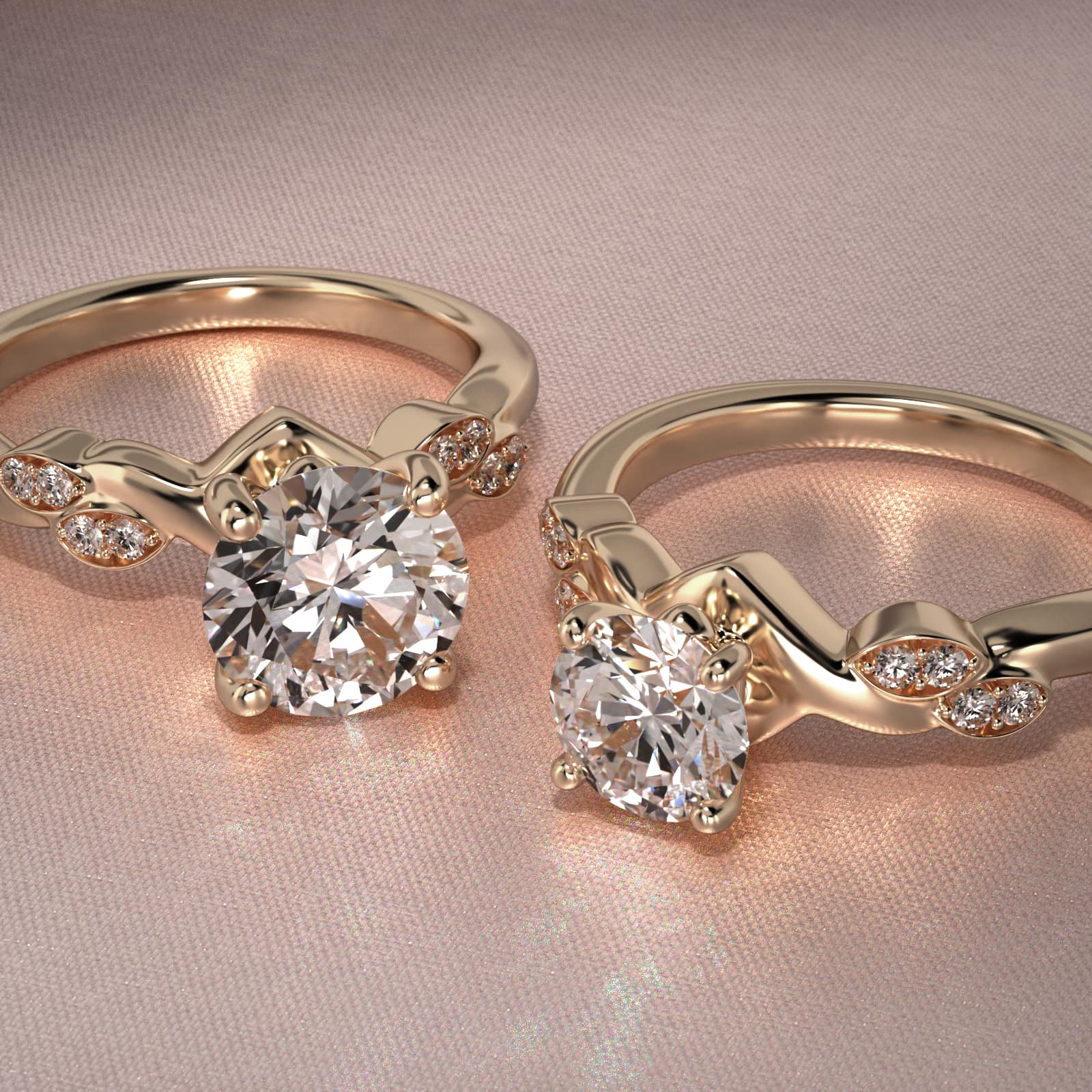 Twisted Vine Side Stone Diamond Engagement Ring In 18K Yellow Gold