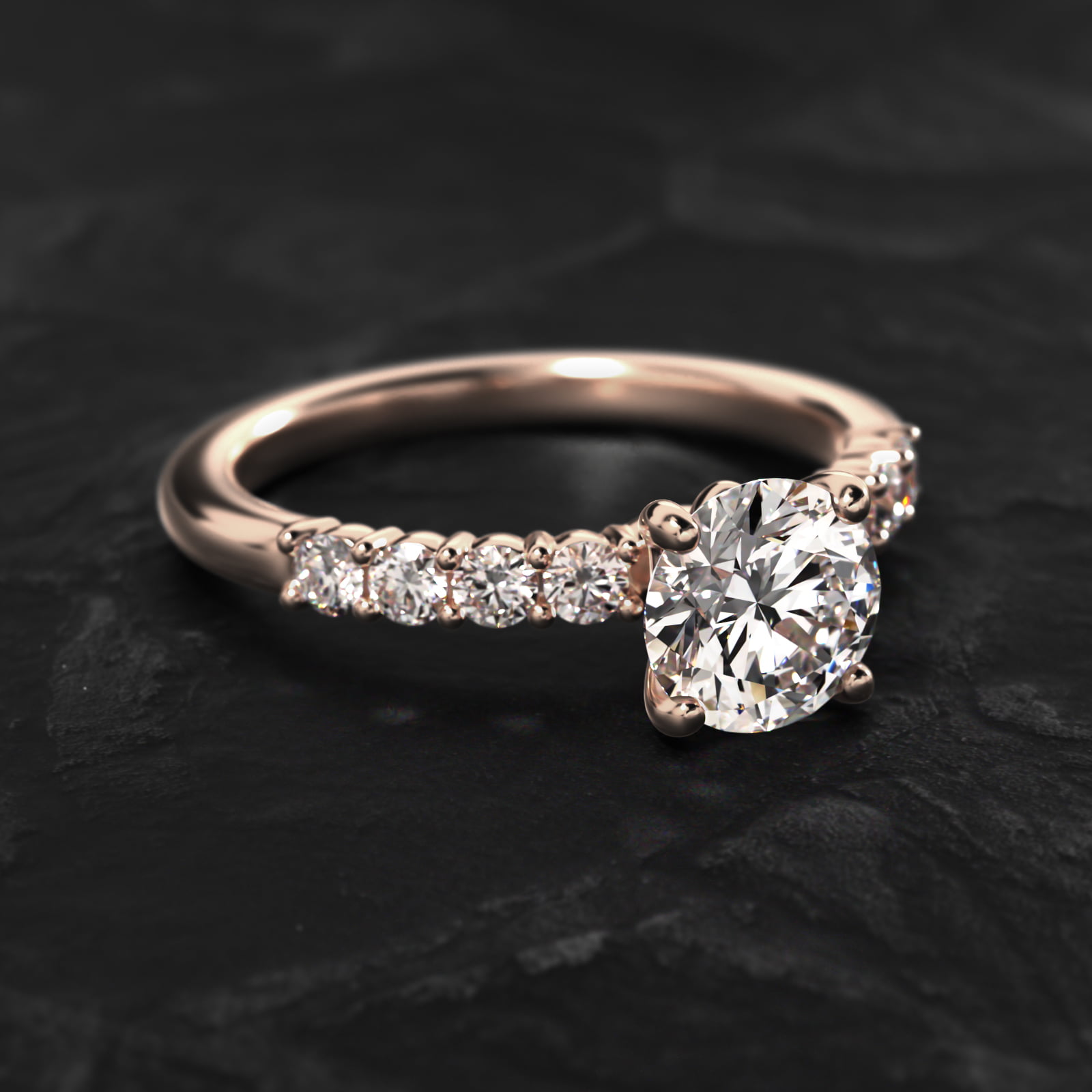 Prong Set Side Stone Diamond Engagement Ring In 14K Rose Gold