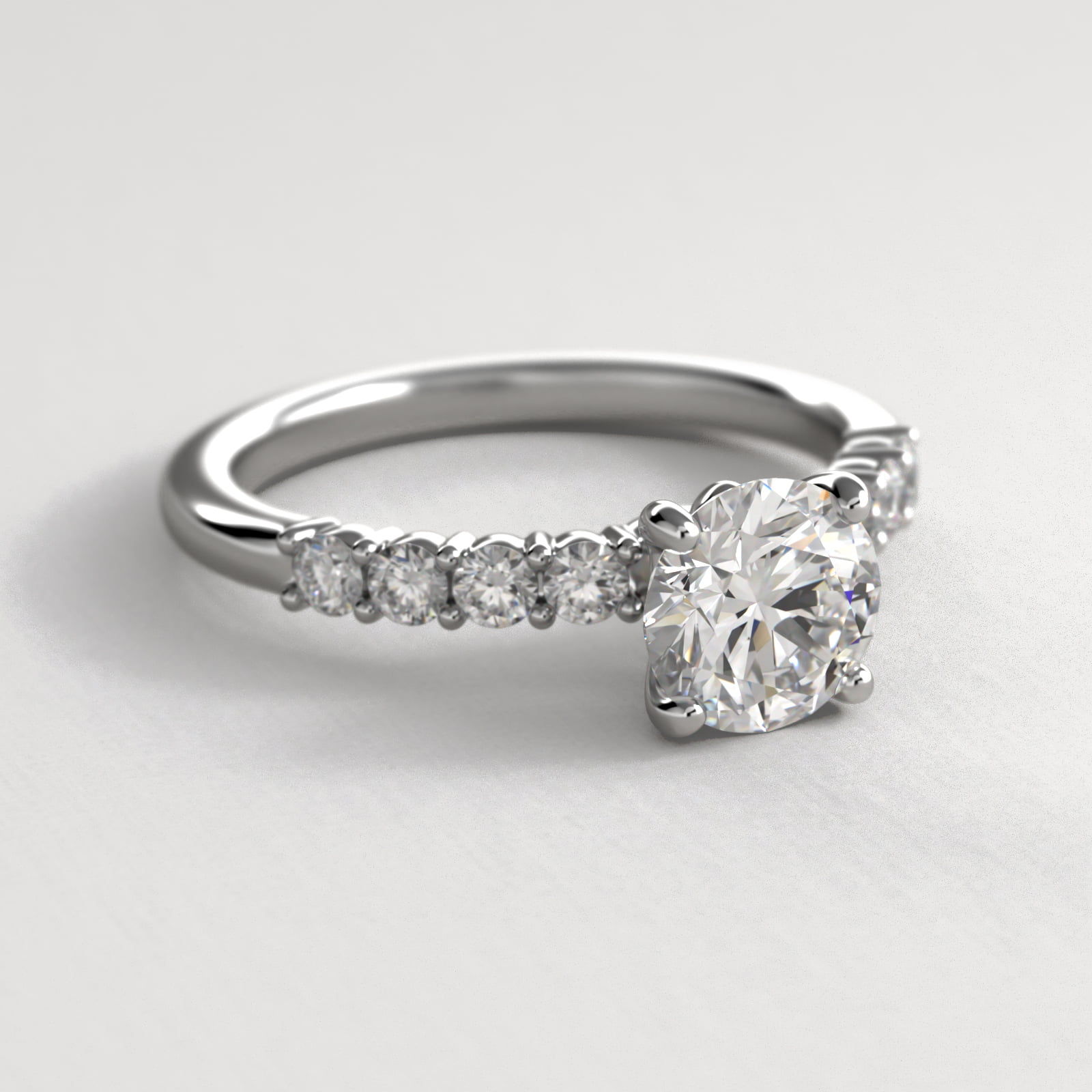 Prong Set Side Stone Diamond Engagement Ring In 14K White Gold
