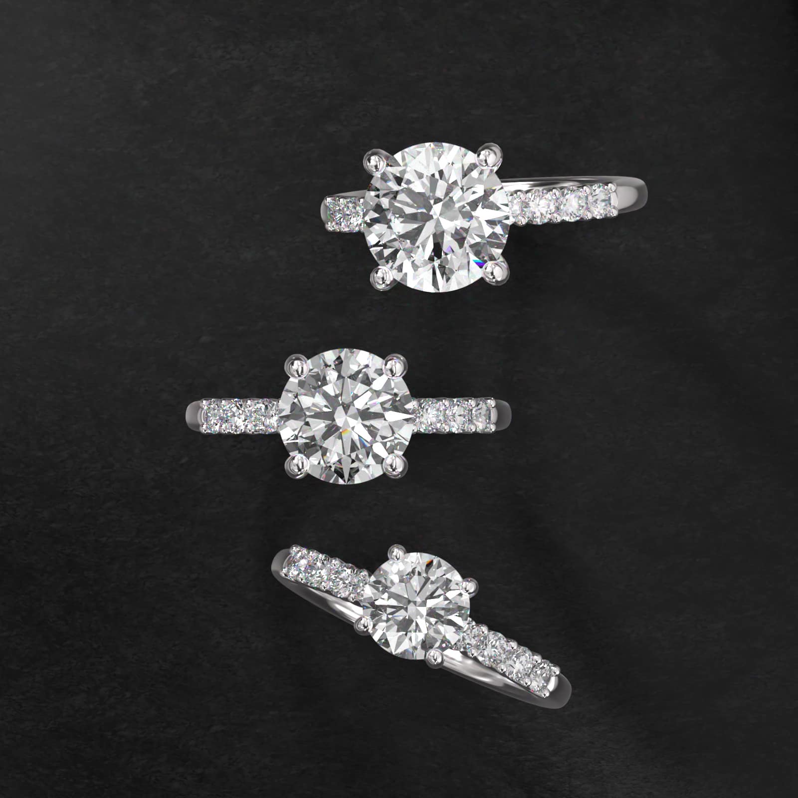 Prong Set Side Stone Diamond Engagement Ring In 14K White Gold