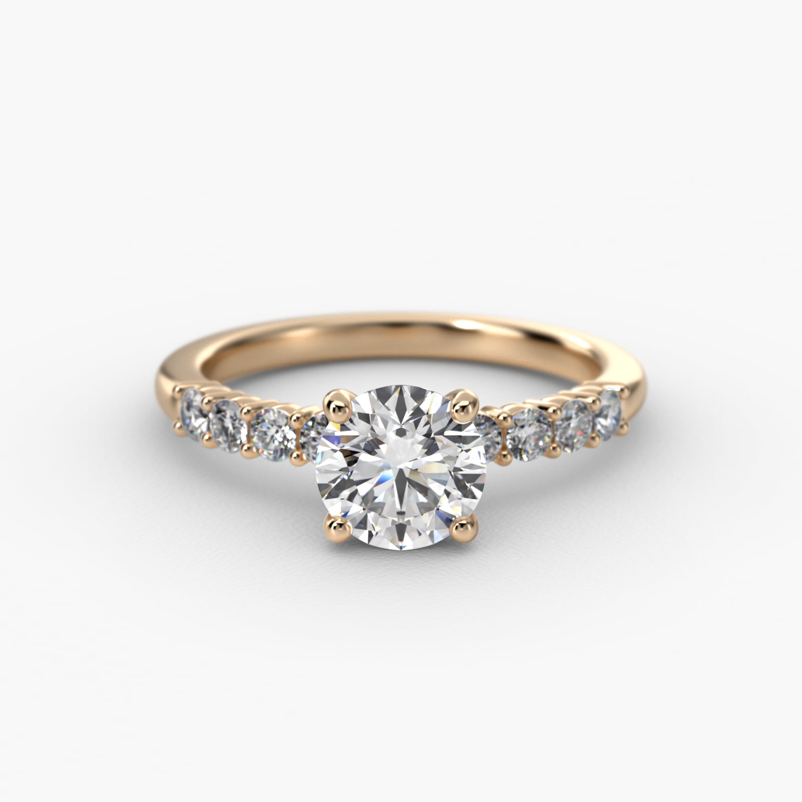 Prong Set Side Stone Diamond Engagement Ring In 14K Yellow Gold