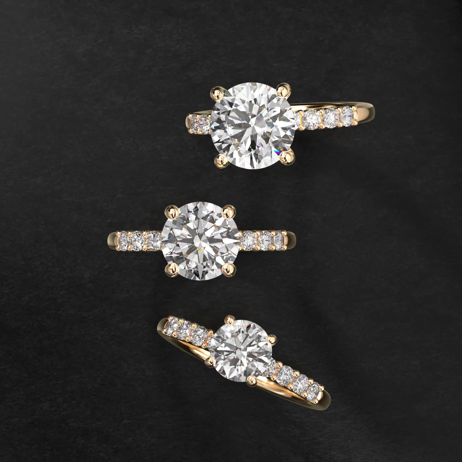 Prong Set Side Stone Diamond Engagement Ring In 18K Yellow Gold