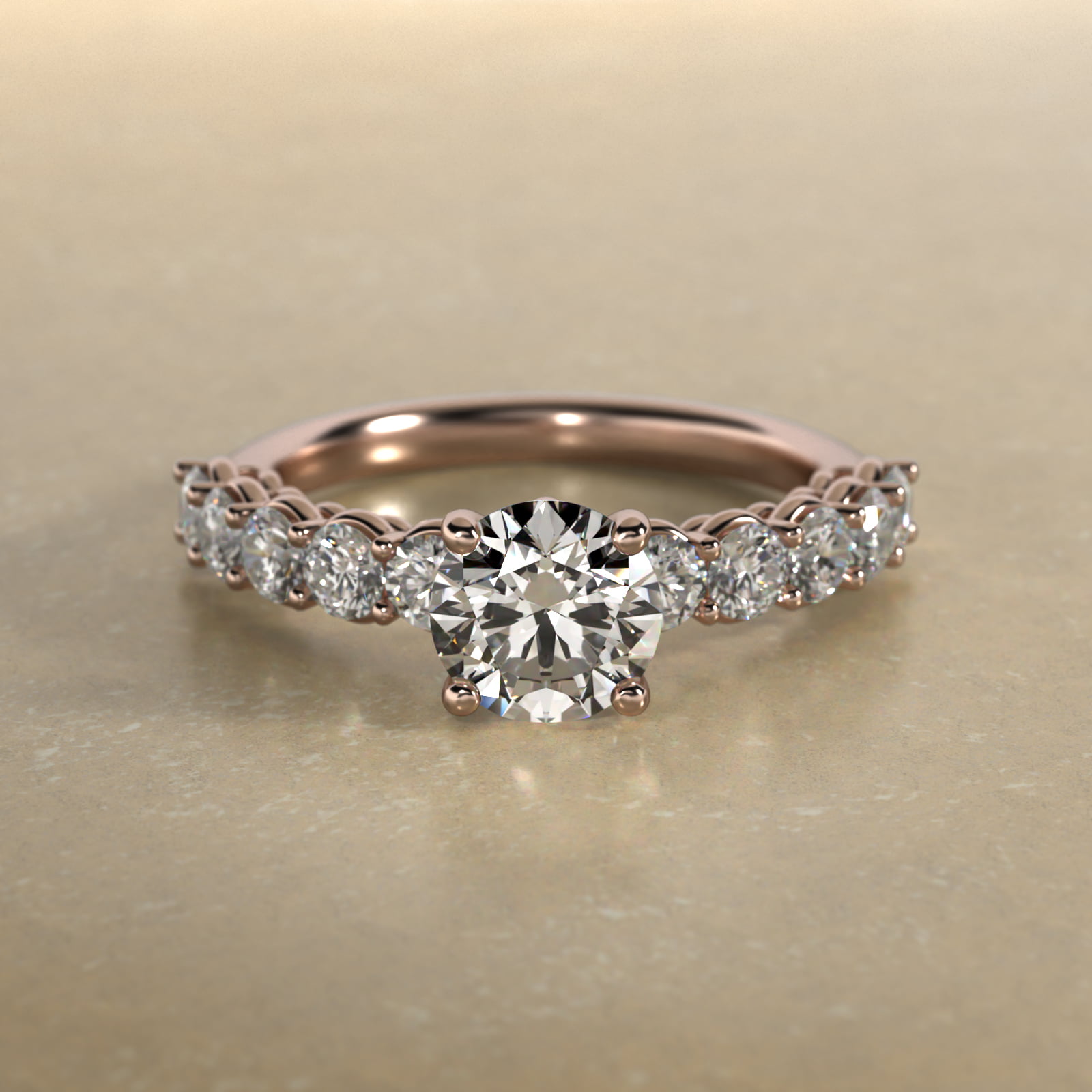Prong Set Side Stone Diamond Engagement Ring In 14K Rose Gold