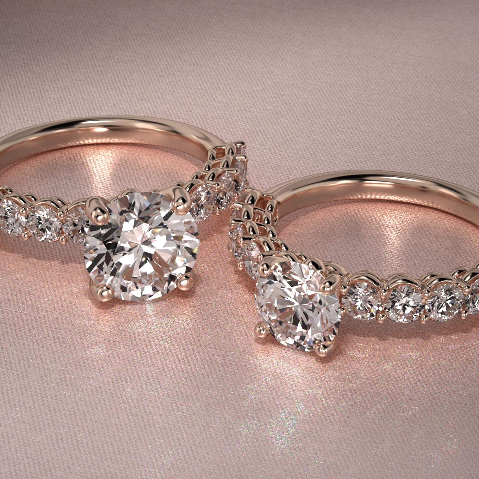 Prong Set Side Stone Diamond Engagement Ring In 14K Rose Gold