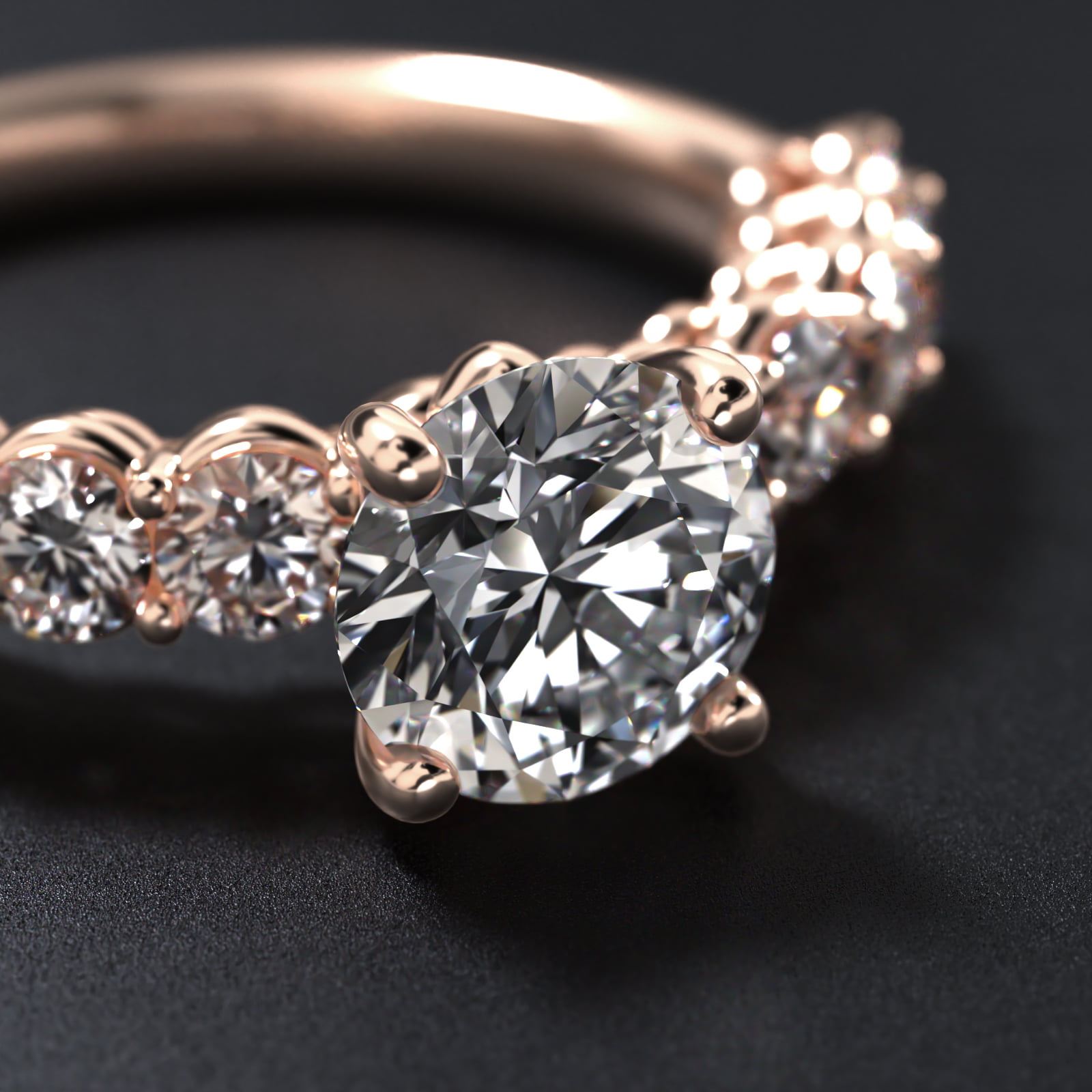 Prong Set Side Stone Diamond Engagement Ring In 14K Rose Gold