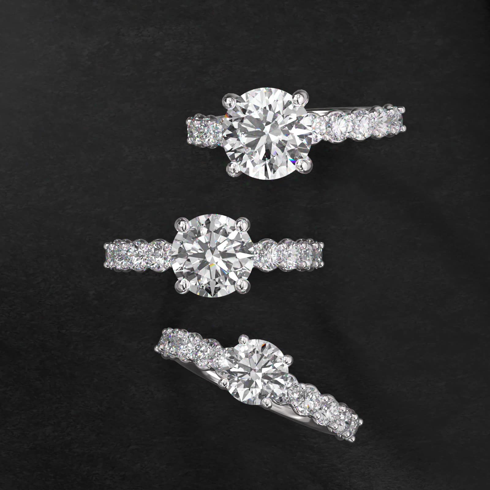 Prong Set Side Stone Diamond Engagement Ring In 18K White Gold