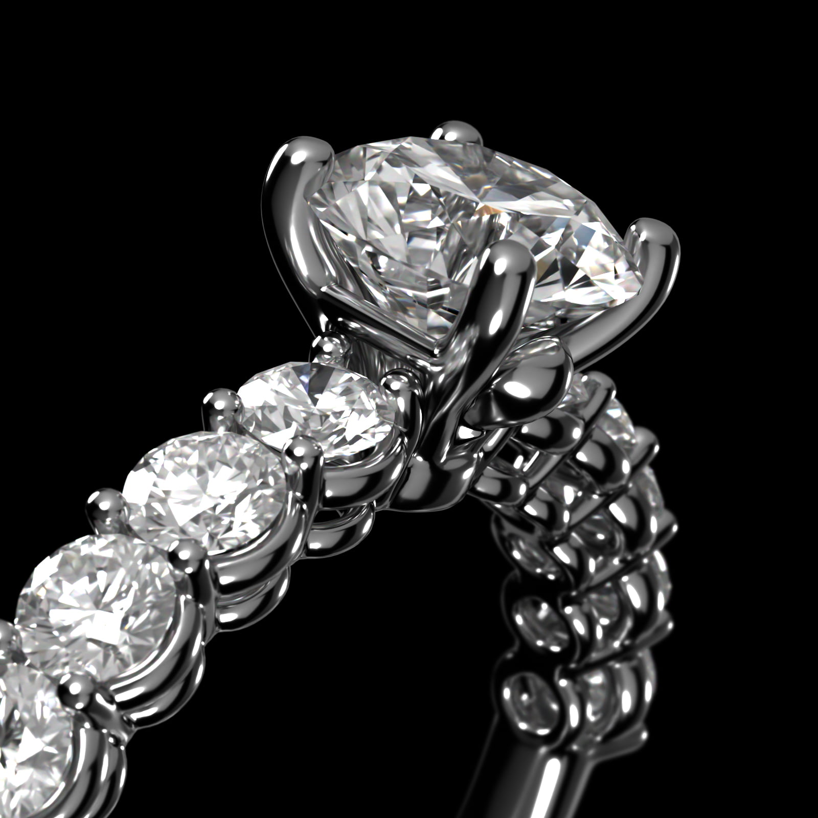 Prong Set Side Stone Diamond Engagement Ring In 14K White Gold