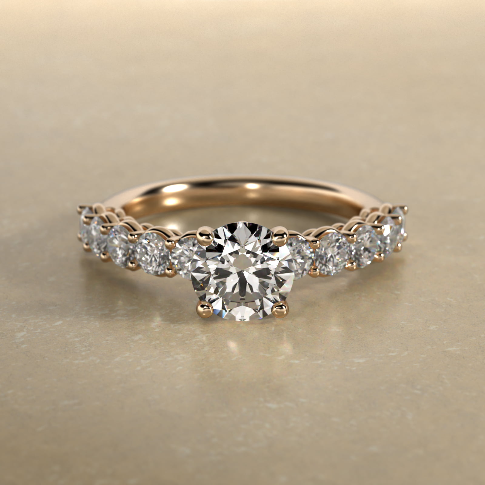 Prong Set Side Stone Diamond Engagement Ring In 18K Yellow Gold