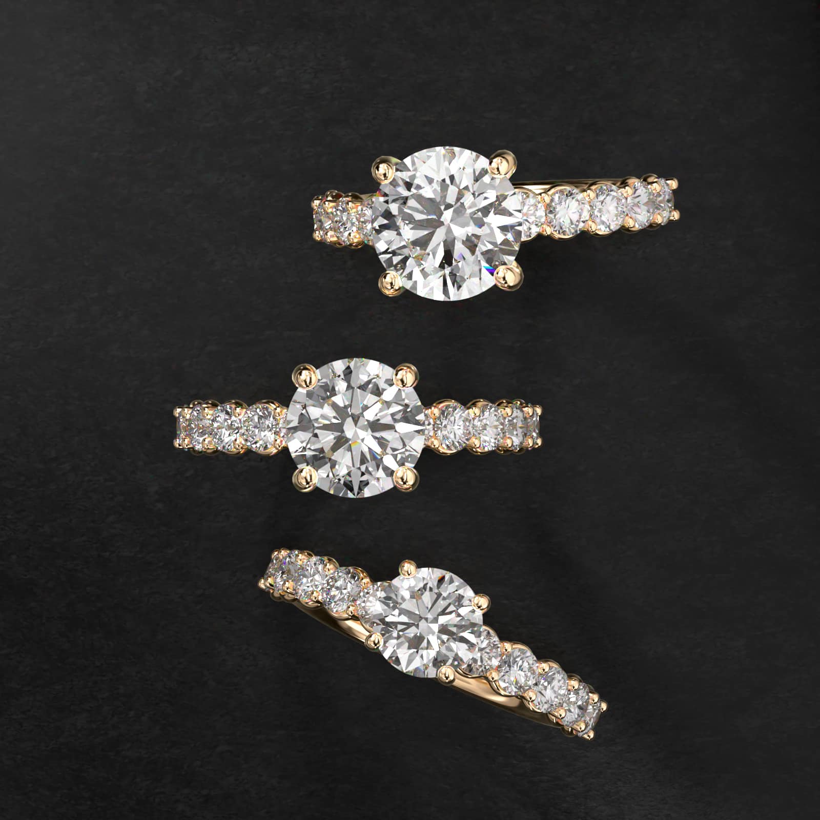 Prong Set Side Stone Diamond Engagement Ring In 18K Yellow Gold