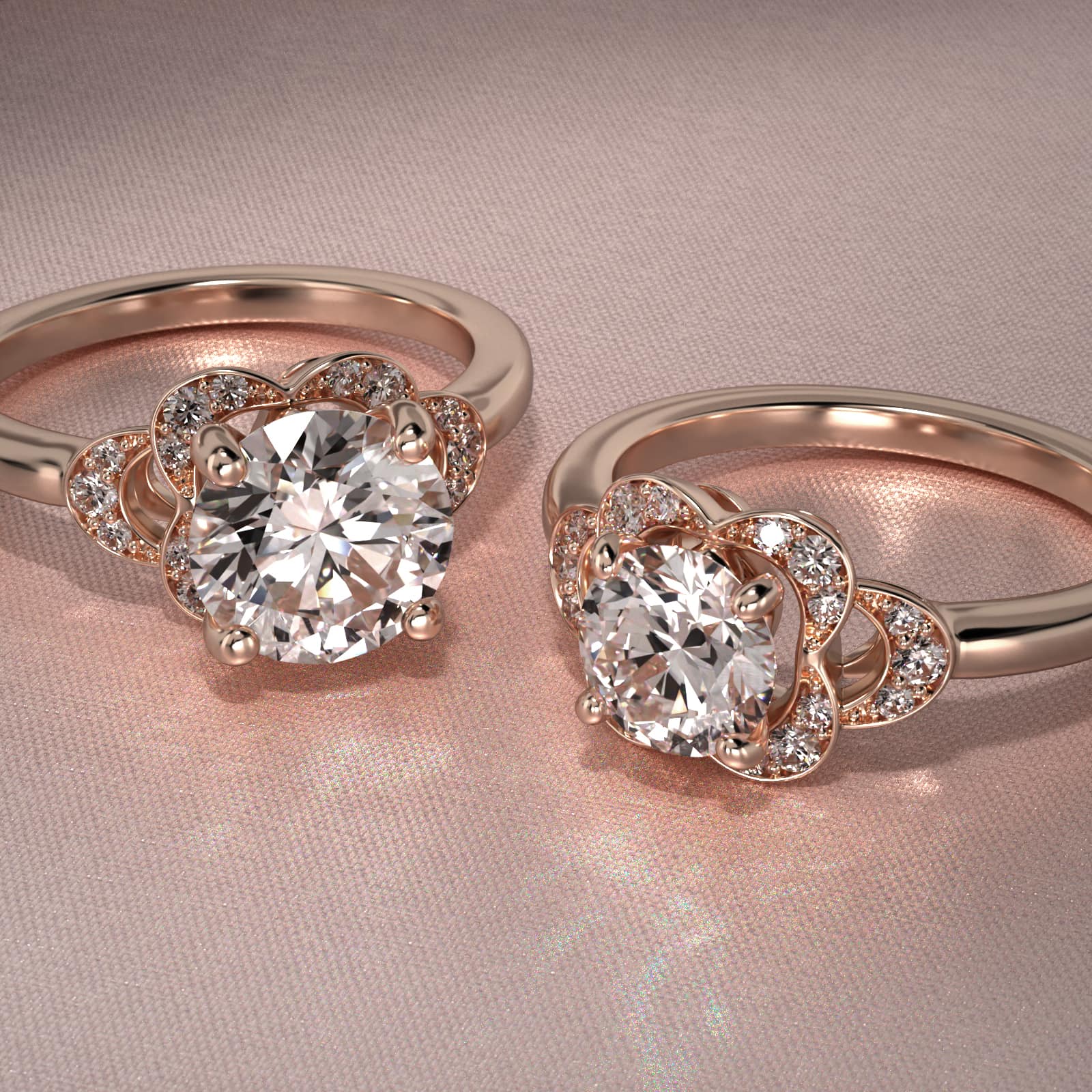 Art Deco Inspired Flower Halo Vintage-Style Engagement Ring In 14K Rose Gold