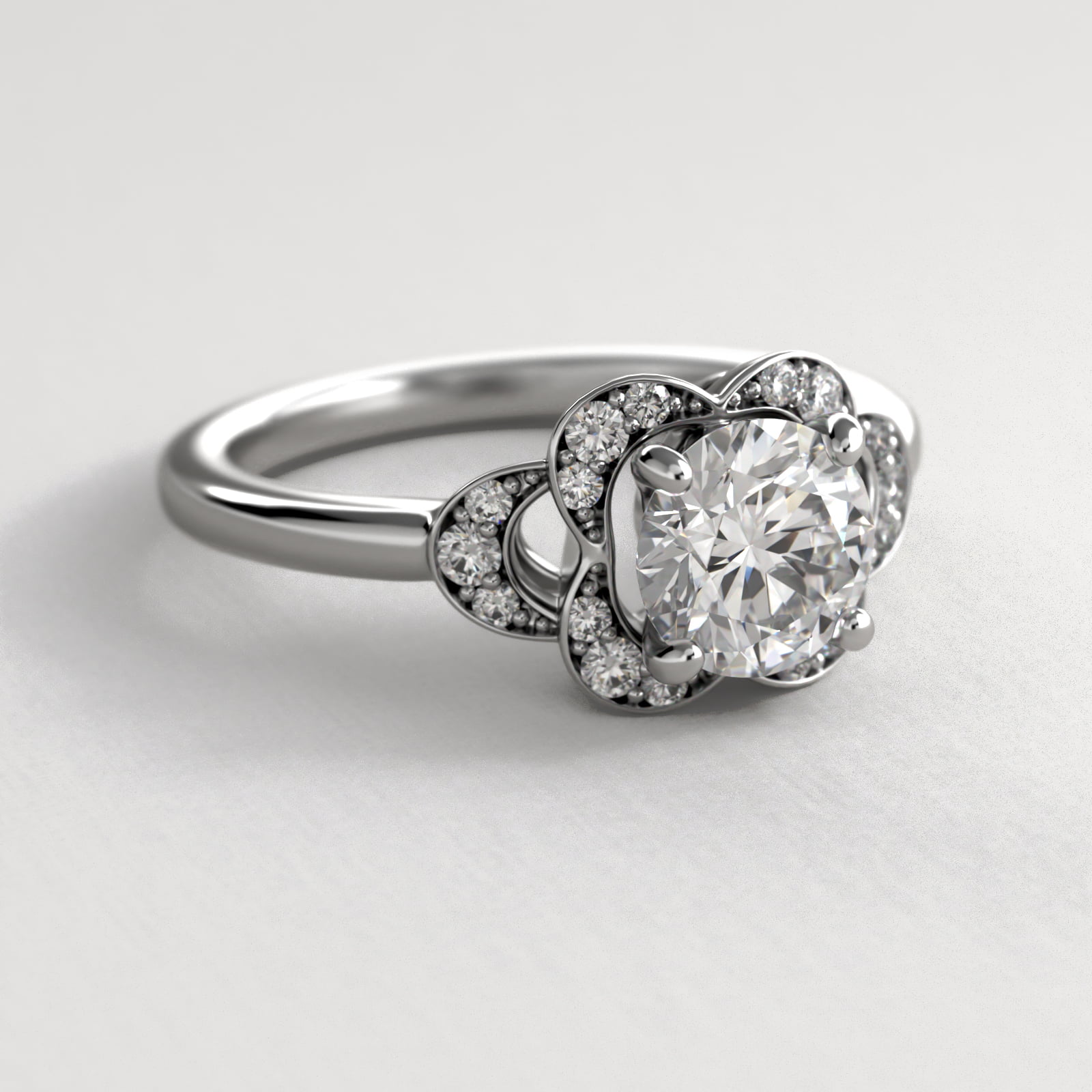 Art Deco Inspired Flower Halo Vintage-Style Engagement Ring In 14K White Gold