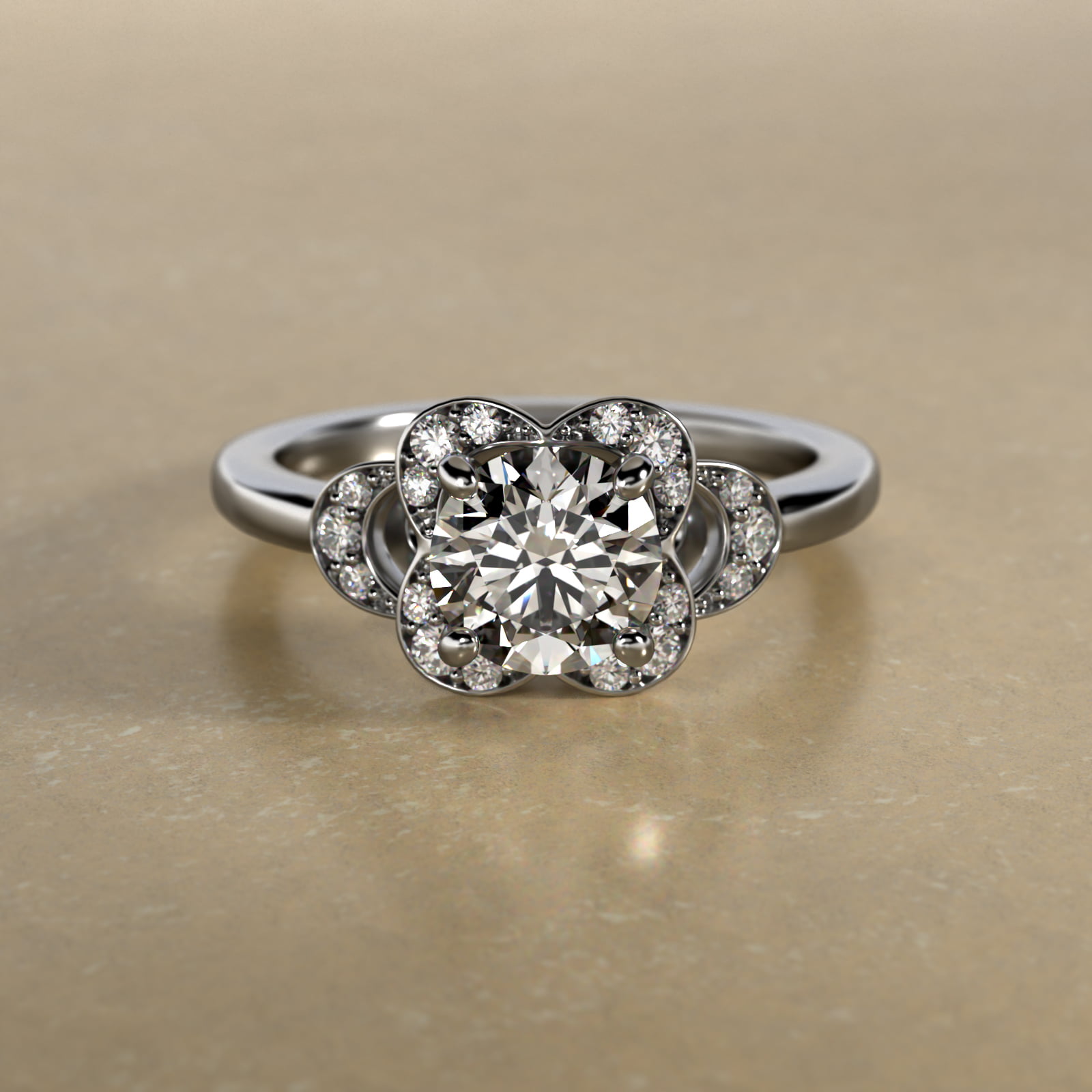 Art Deco Inspired Flower Halo Vintage-Style Engagement Ring In Platinum