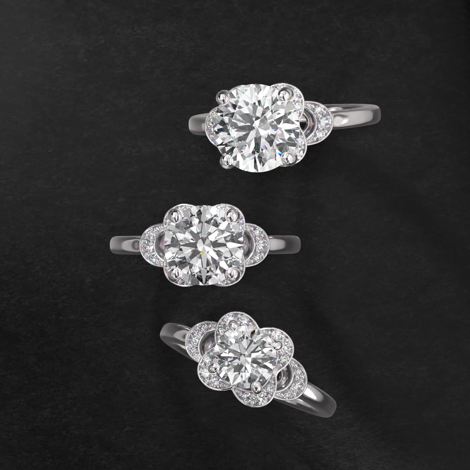 Art Deco Inspired Flower Halo Vintage-Style Engagement Ring In 14K White Gold