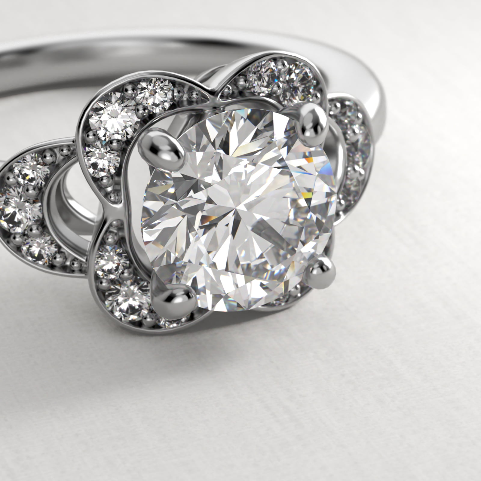 Art Deco Inspired Flower Halo Vintage-Style Engagement Ring In 18K White Gold