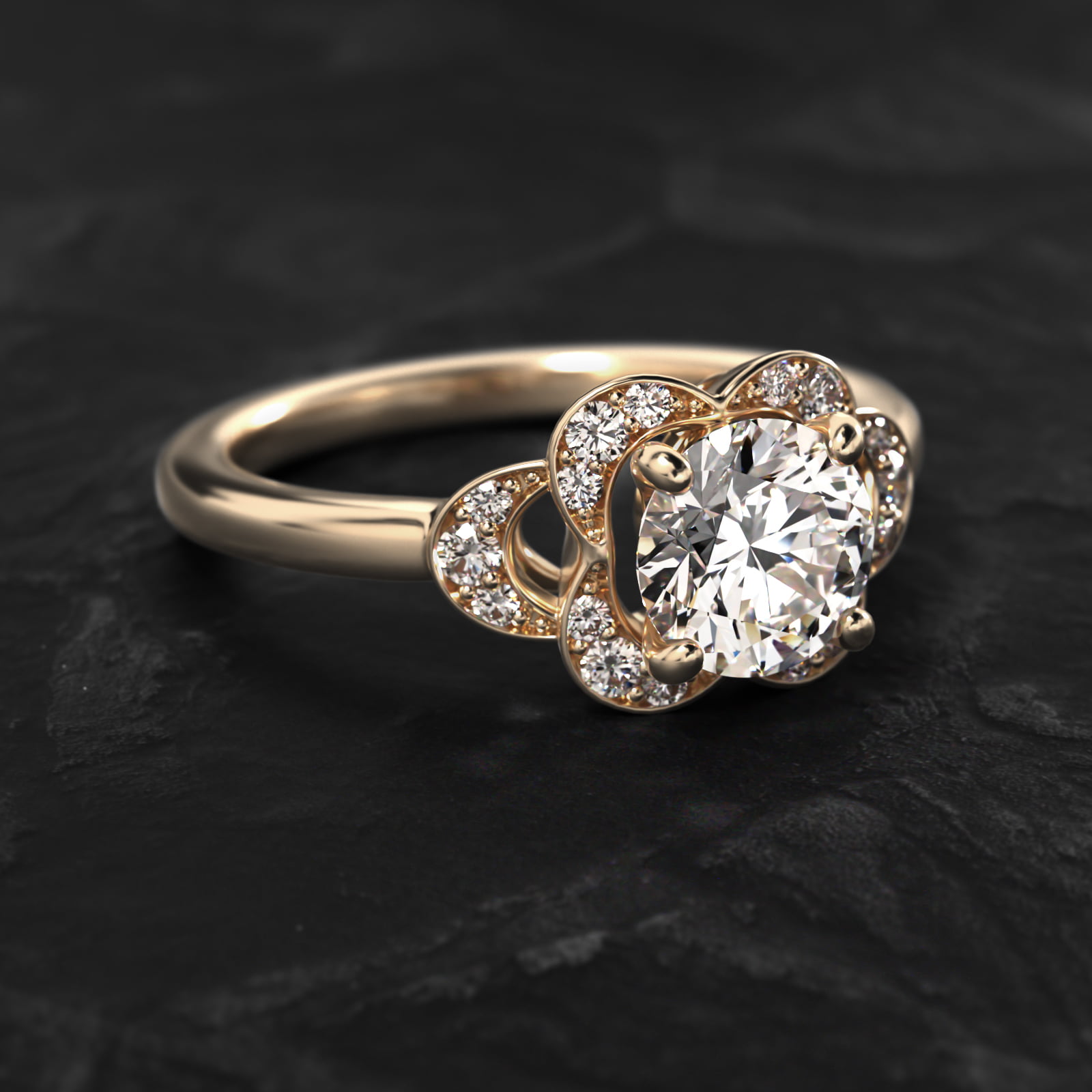 Art Deco Inspired Flower Halo Vintage-Style Engagement Ring In 14K Yellow Gold