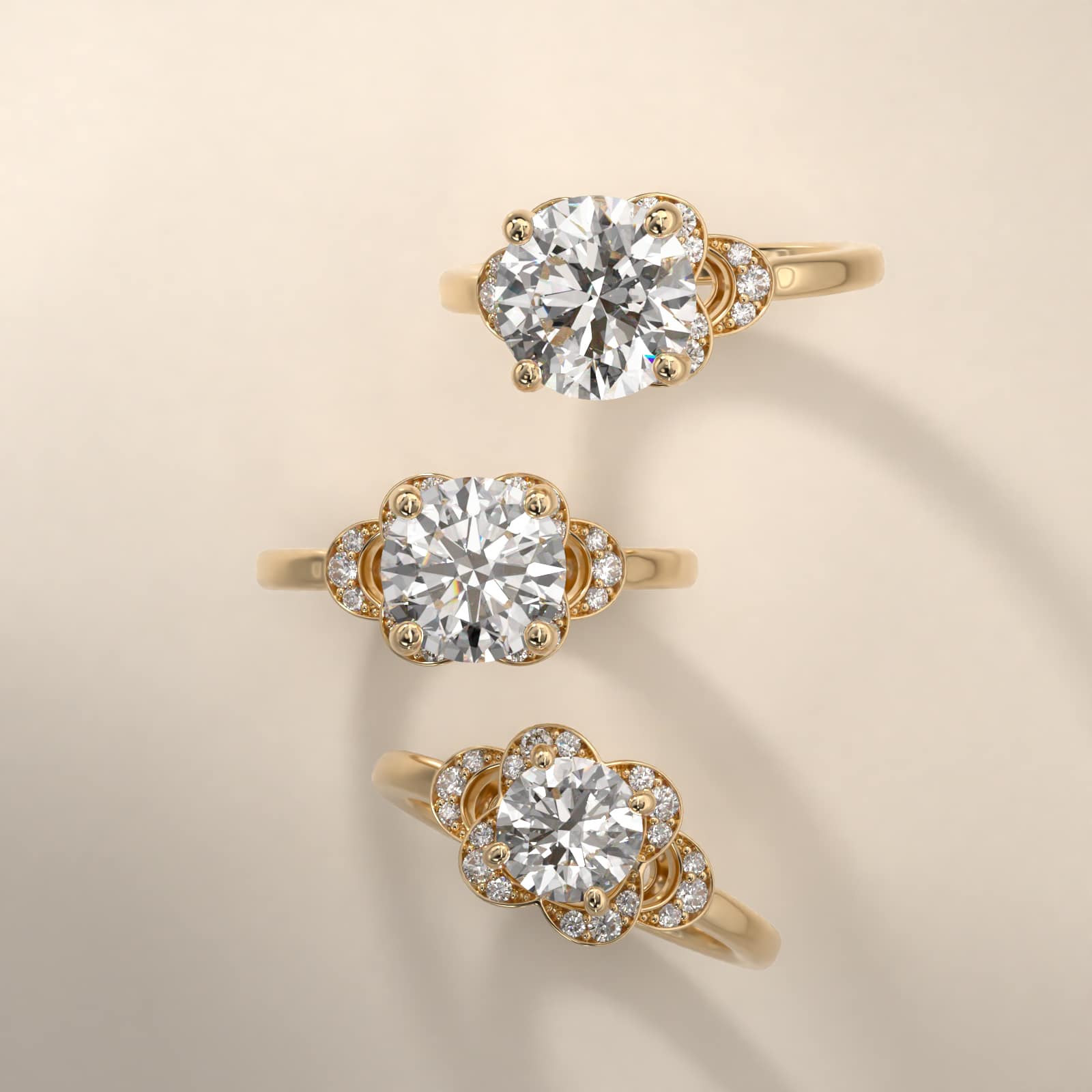 Art Deco Inspired Flower Halo Vintage-Style Engagement Ring In 18K Yellow Gold