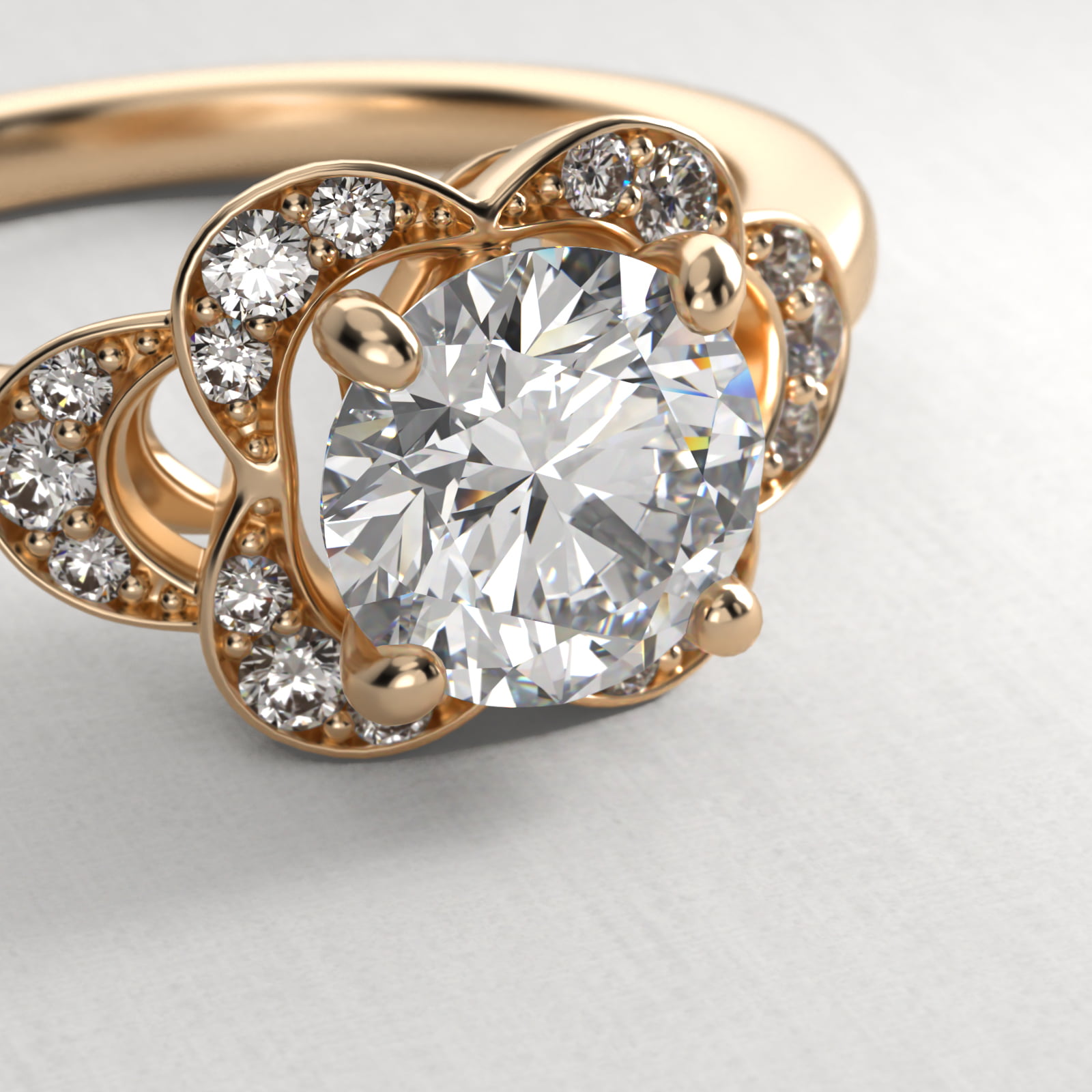 Art Deco Inspired Flower Halo Vintage-Style Engagement Ring In 14K Yellow Gold